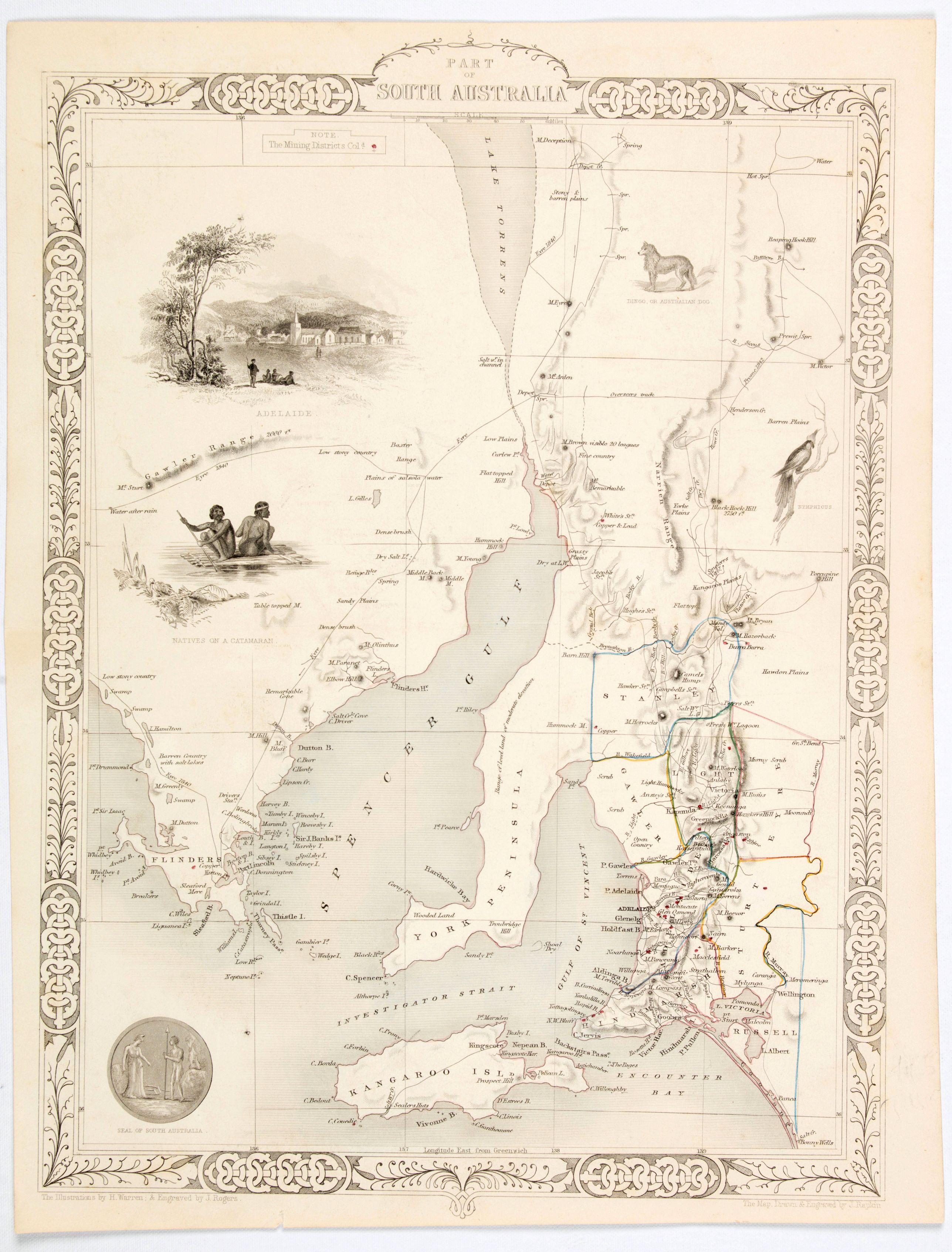 TALLIS, J., Part of South Australia., antique map, old maps