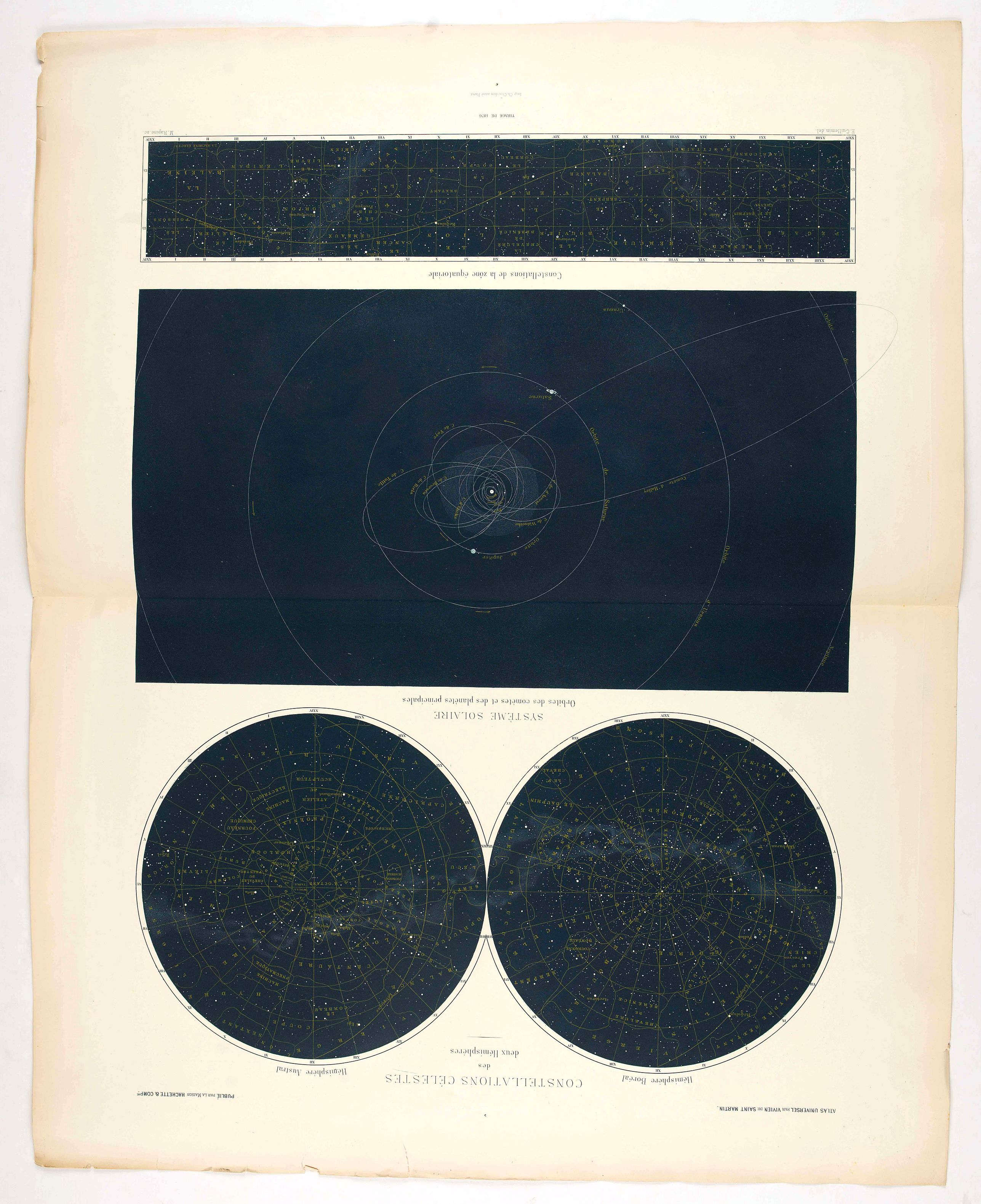 VIVIEN de SAINT MARTIN., Constellations célestes des deux Hémisphères., antique map, old maps