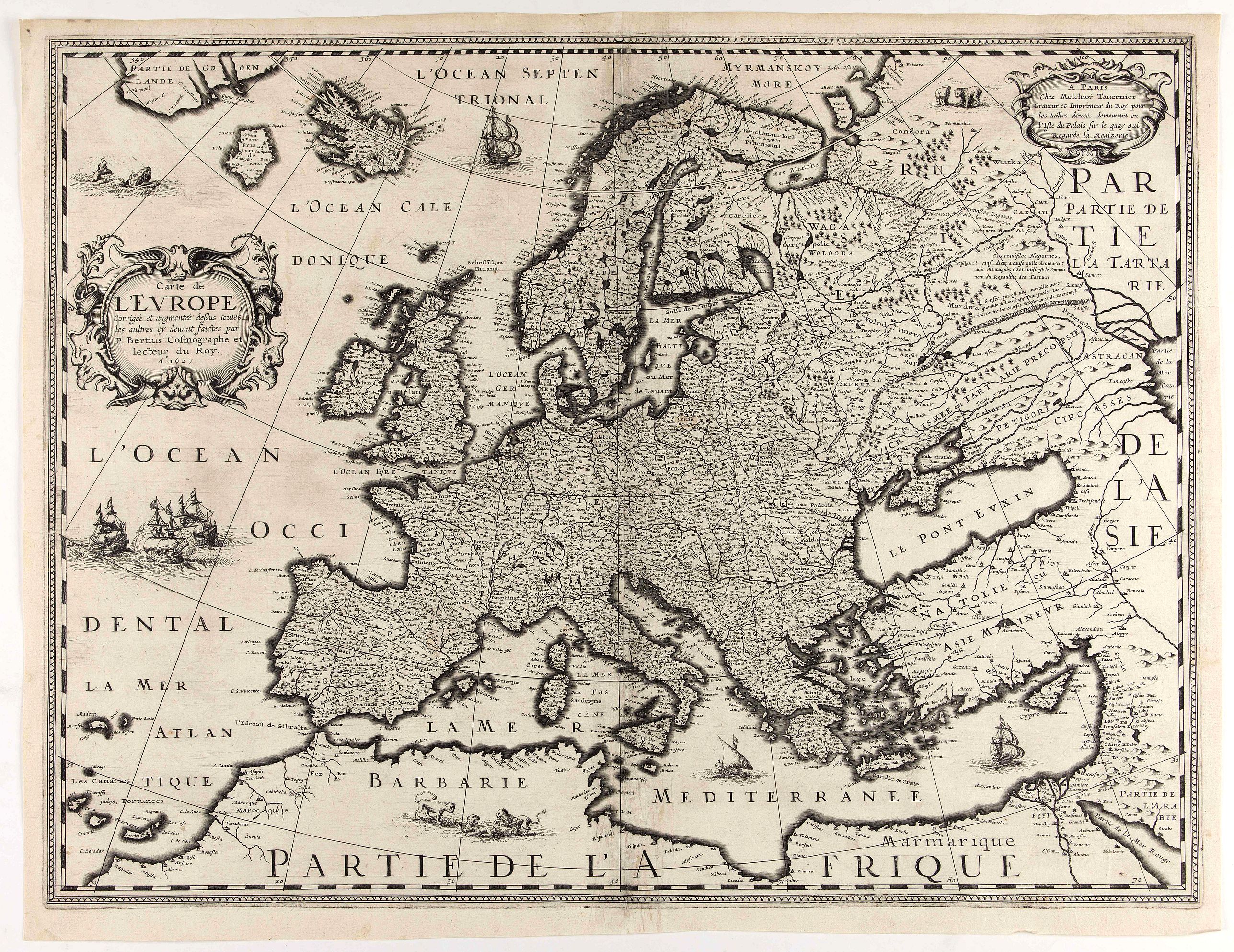 BERTIUS, P. / TAVERNIER, M., Carte de L'Europe, corrigée et augmentée desus toutes les autres . . ., antique map, old maps