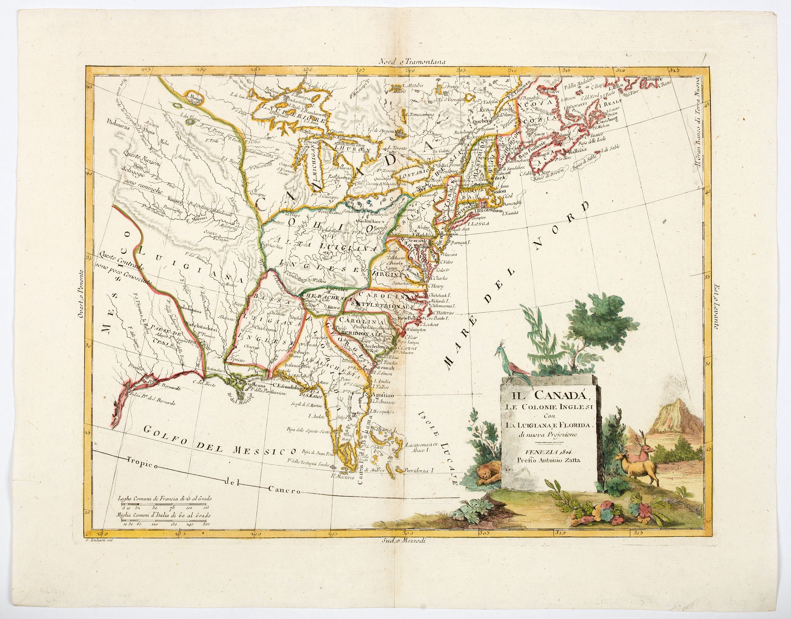 ZATTA, A., Il Canada le Colonie Inglesi con Luigiana e Florida. . ., antique map, old maps