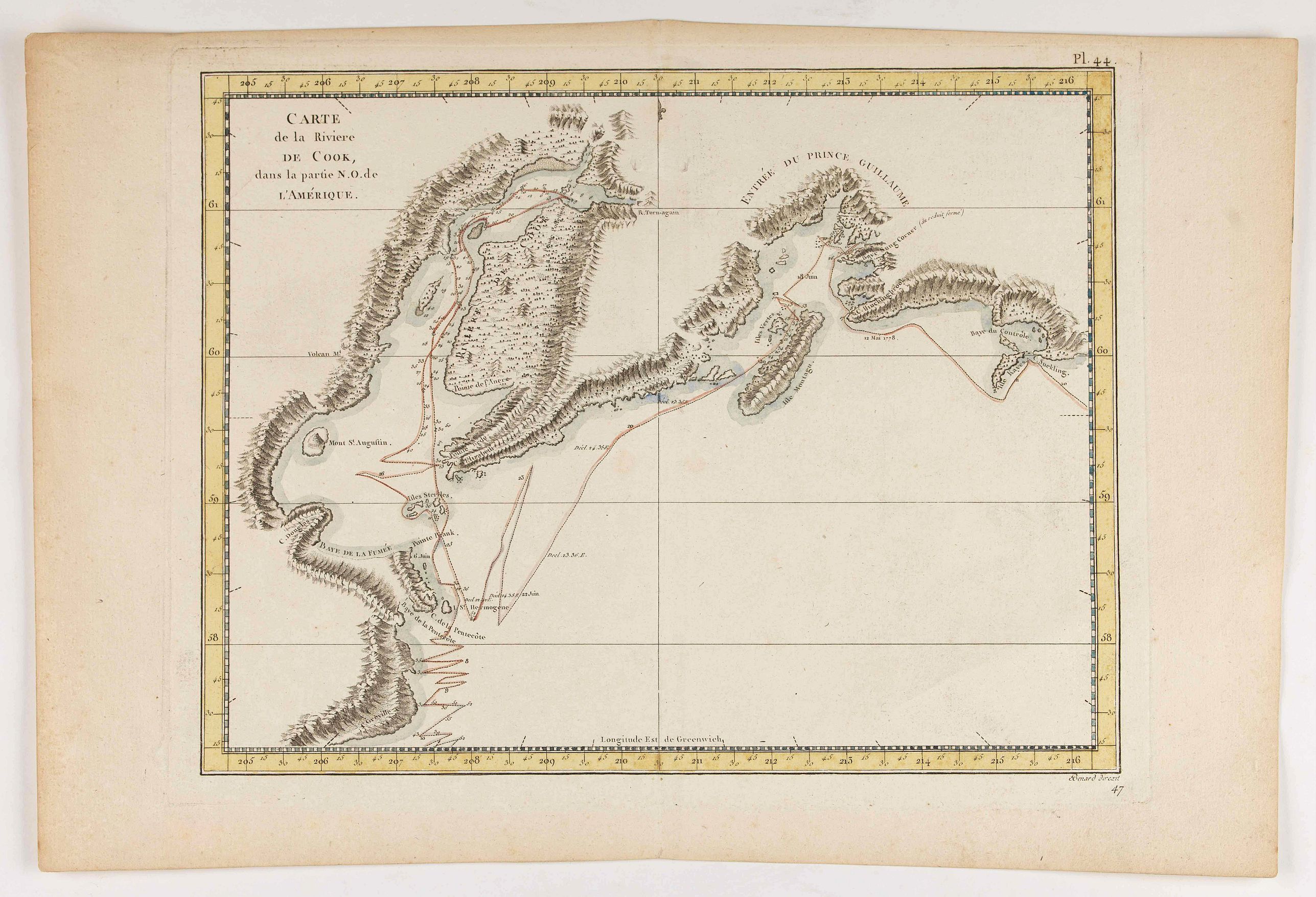 COOK, J., Carte de la rivière de Cook dans la partie Nord-Ouest de l'Amérique., antique map, old maps