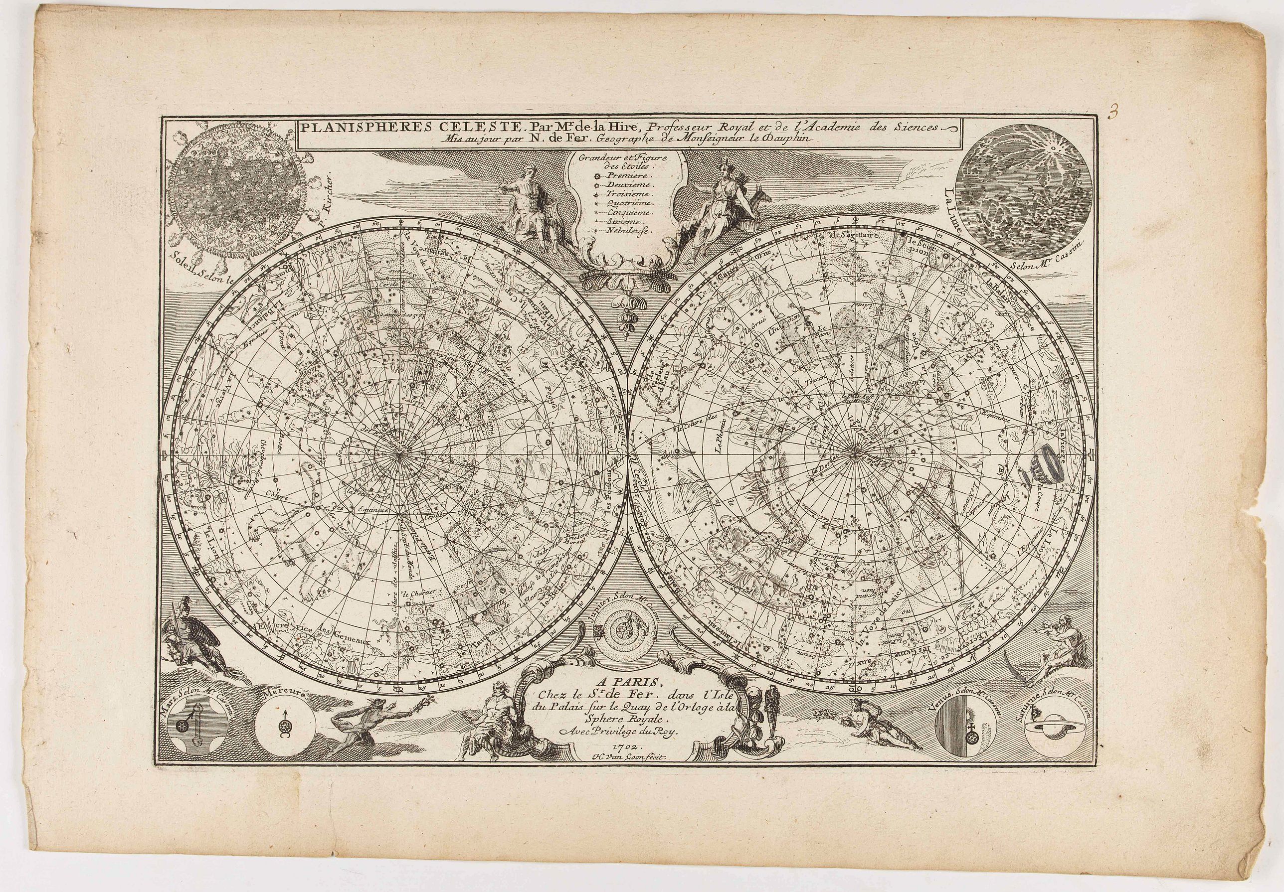 DE FER, N., Planispheres Celeste . Par Mr. De la Hire.., antique map, old maps