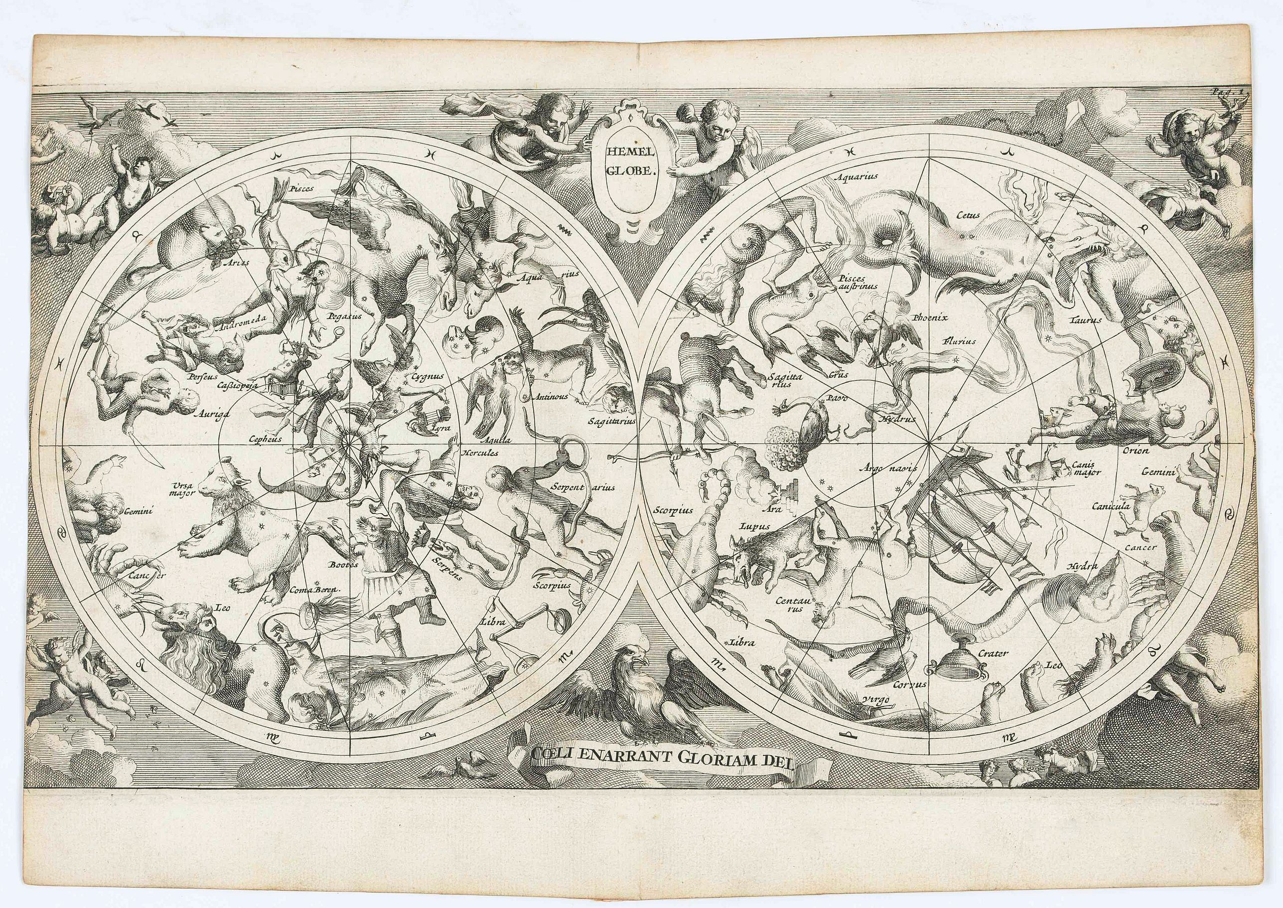 HALMA, F., Hemel globe. / Coeli enarrant Gloriam del., antique map, old maps