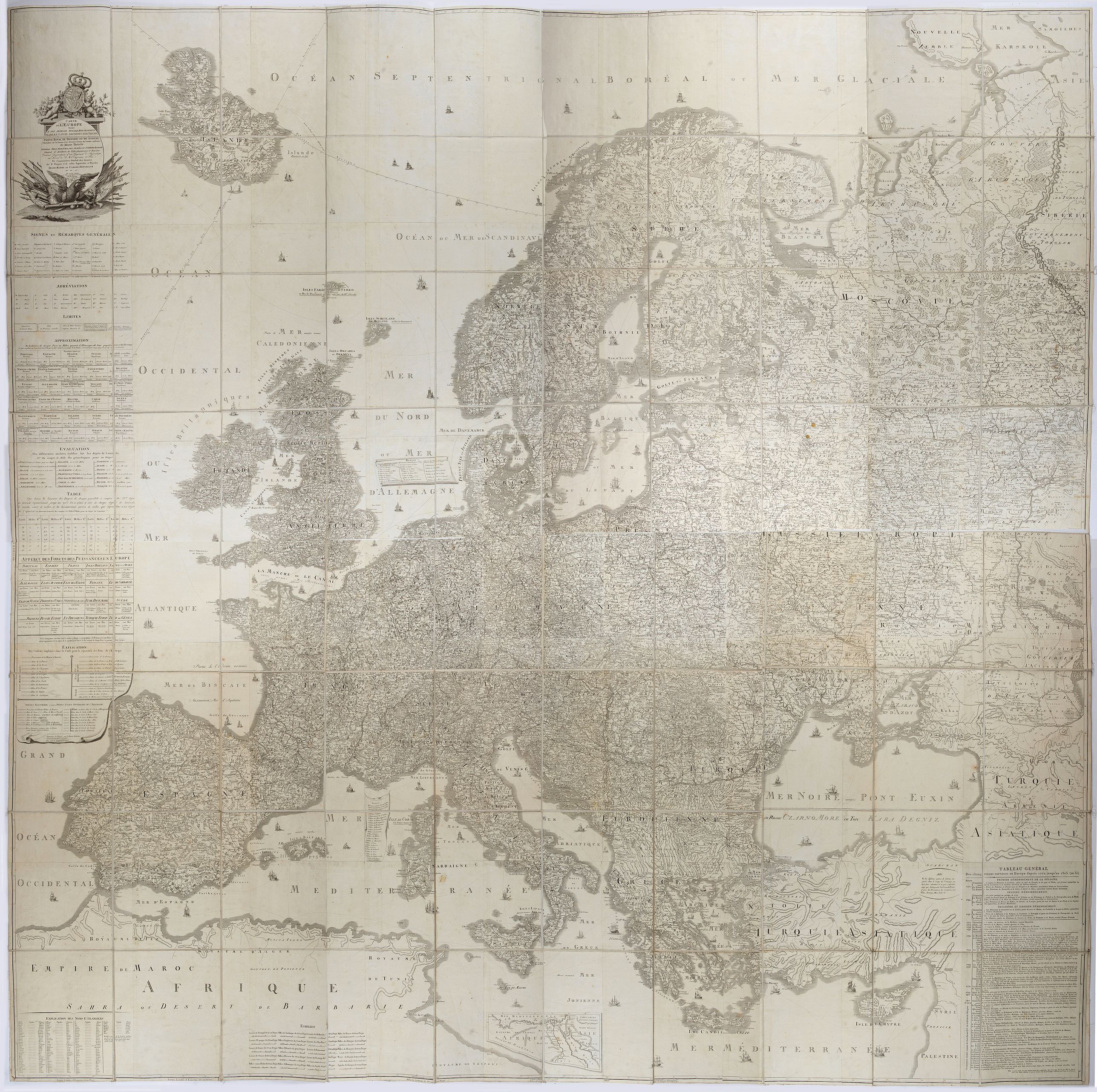 BOUGE, Jean Baptiste de, Carte de l'Europe dediée a Son Altesse royale Monseigneur Charles Louis archiduc d'Autriche, prince royal de Hongrie et de Bohéme, chevalier de la Toison d'Or, Grand-Croix de l'ordre militaire de Marie-Thérése . . ., antique map, old maps