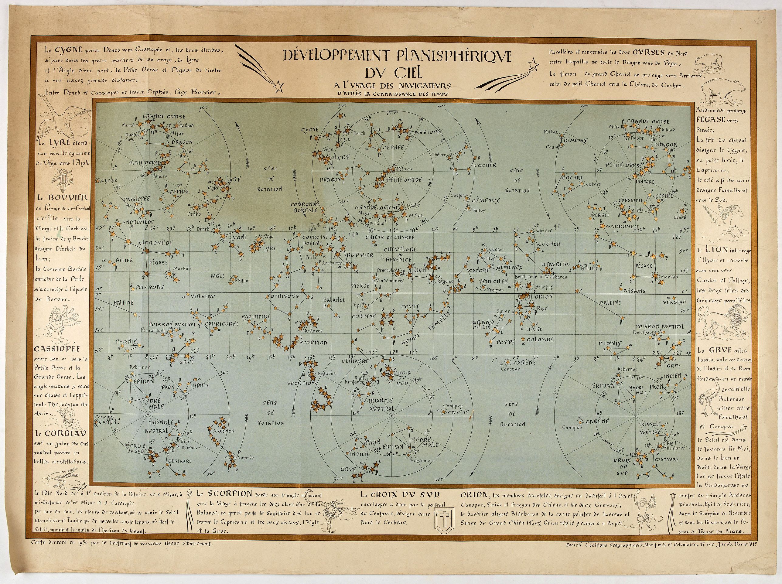 D'ENTREMONT HEDDE, Développement Planisphèrique du Ciel à l'usage des Navigateur., antique map, old maps