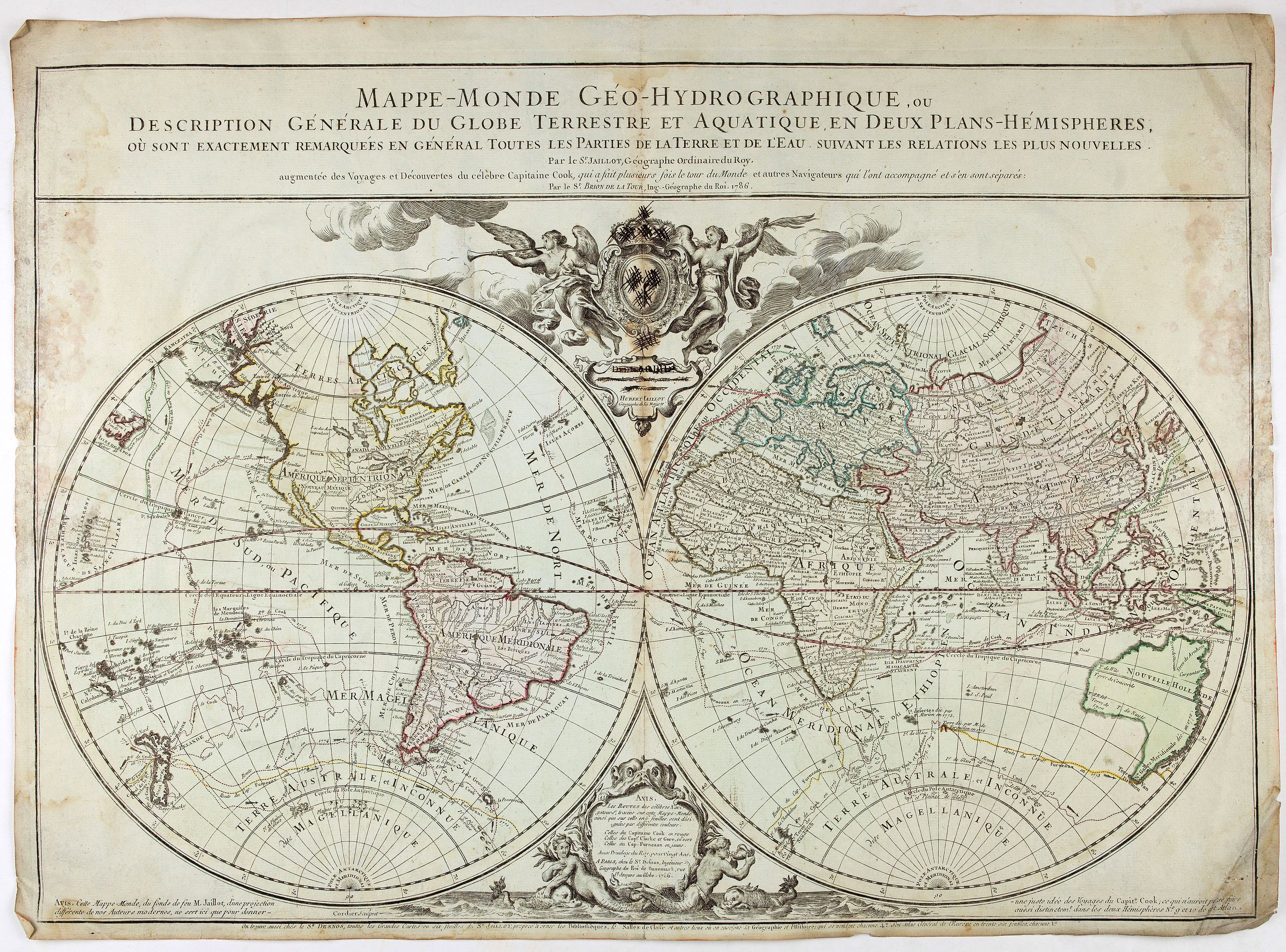 JAILLOT, H. / DESNOS, Mappe-Monde Geo-Hydrographique, ou Description Generale. . ., antique map, old maps