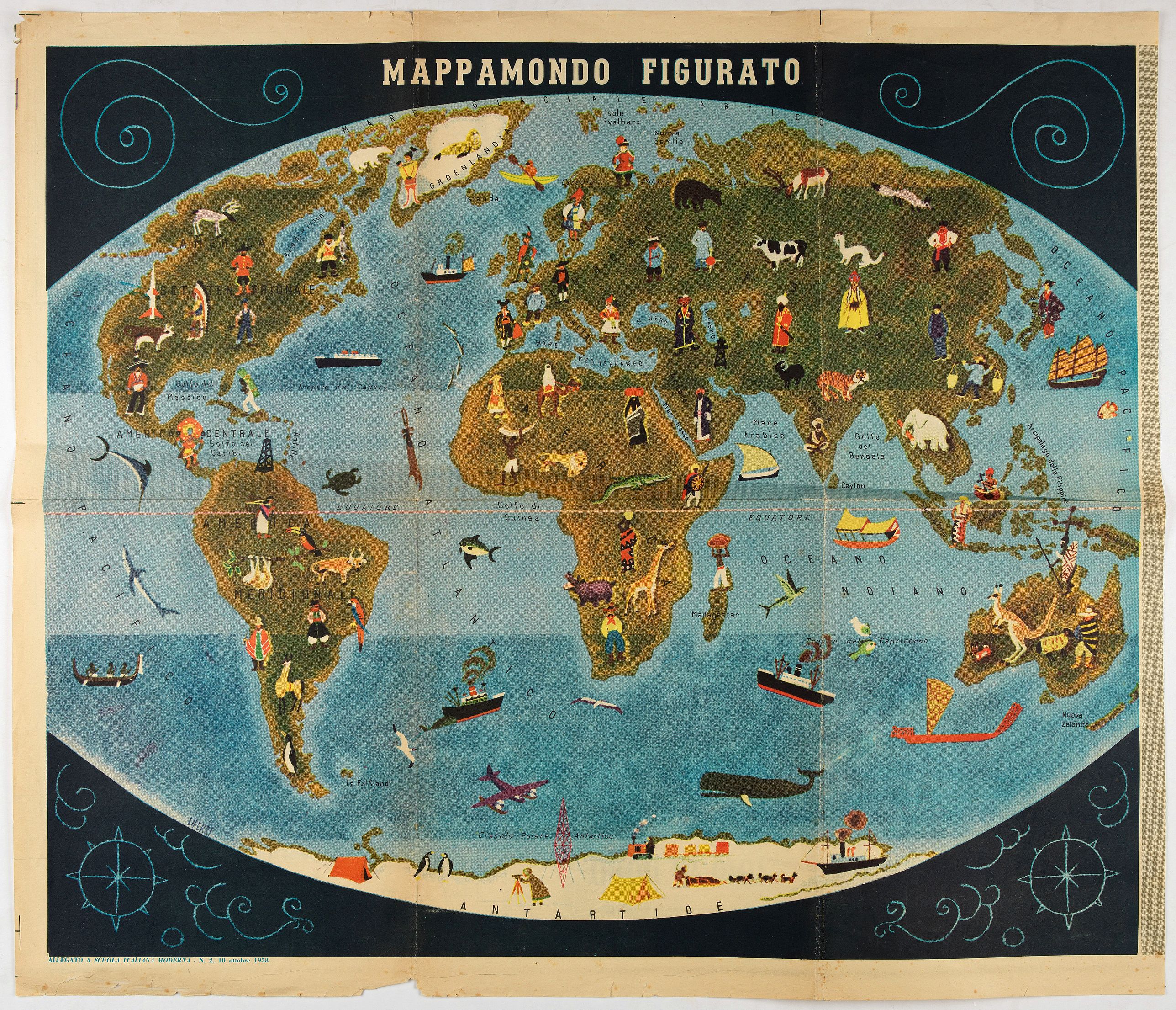 LA SCUOLA., Mappamondo Figurato., antique map, old maps