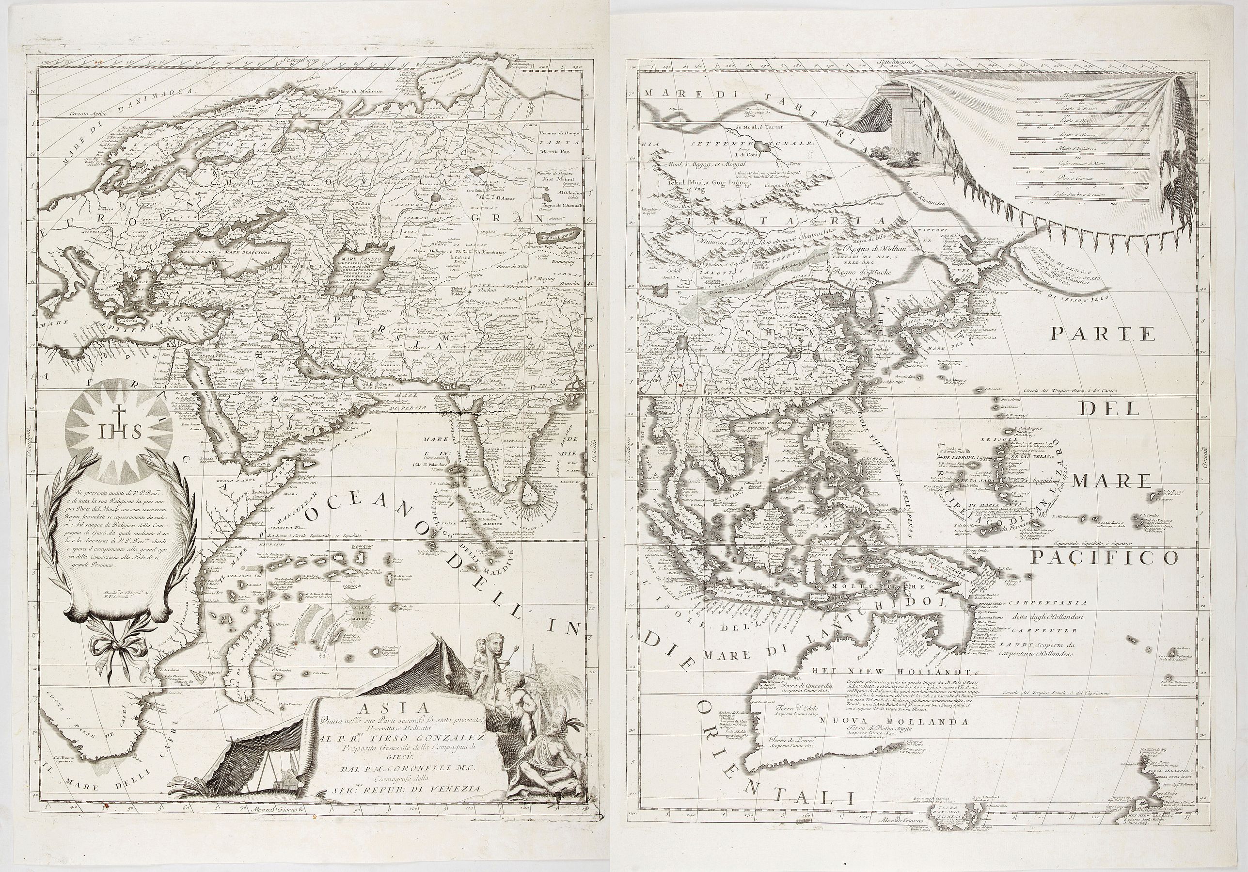 CORONELLI, V. M., Asia Divisa nelle sue Parti secondo lo stato presente Descritta, e Dedicata.. Dal P.M. Coronelli., antique map, old maps