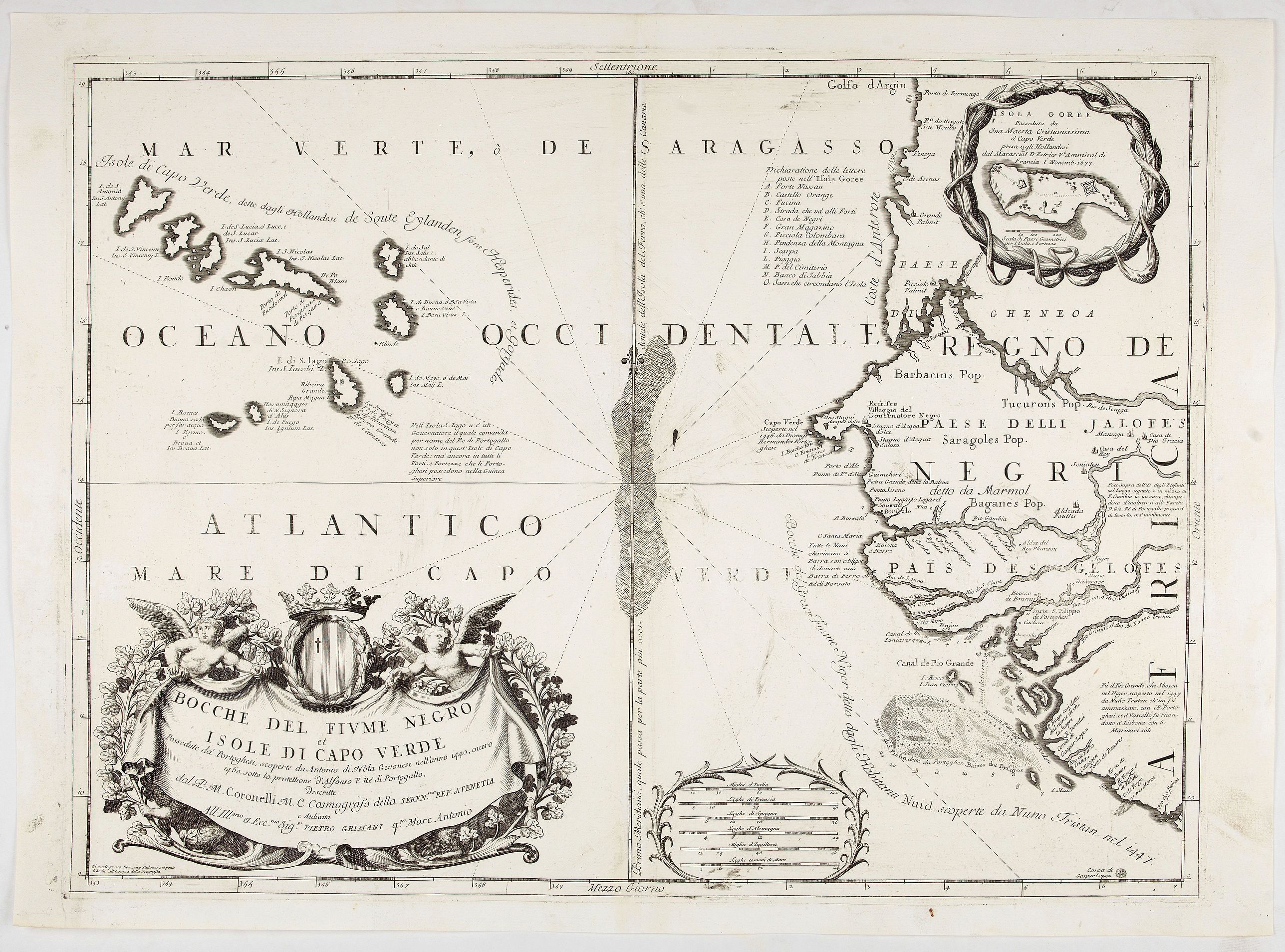 CORONELLI, V.M., Bocche del Fiume Negro et Isole di Capo Verde. . ., antique map, old maps
