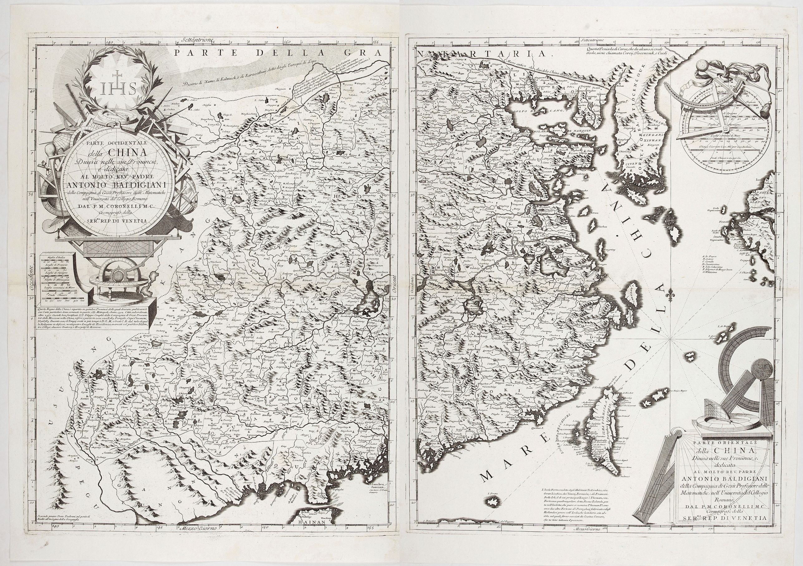 CORONELLI, V. M., Parte orientale della China.. / Parte occidentale della China (2 sheets), antique map, old maps