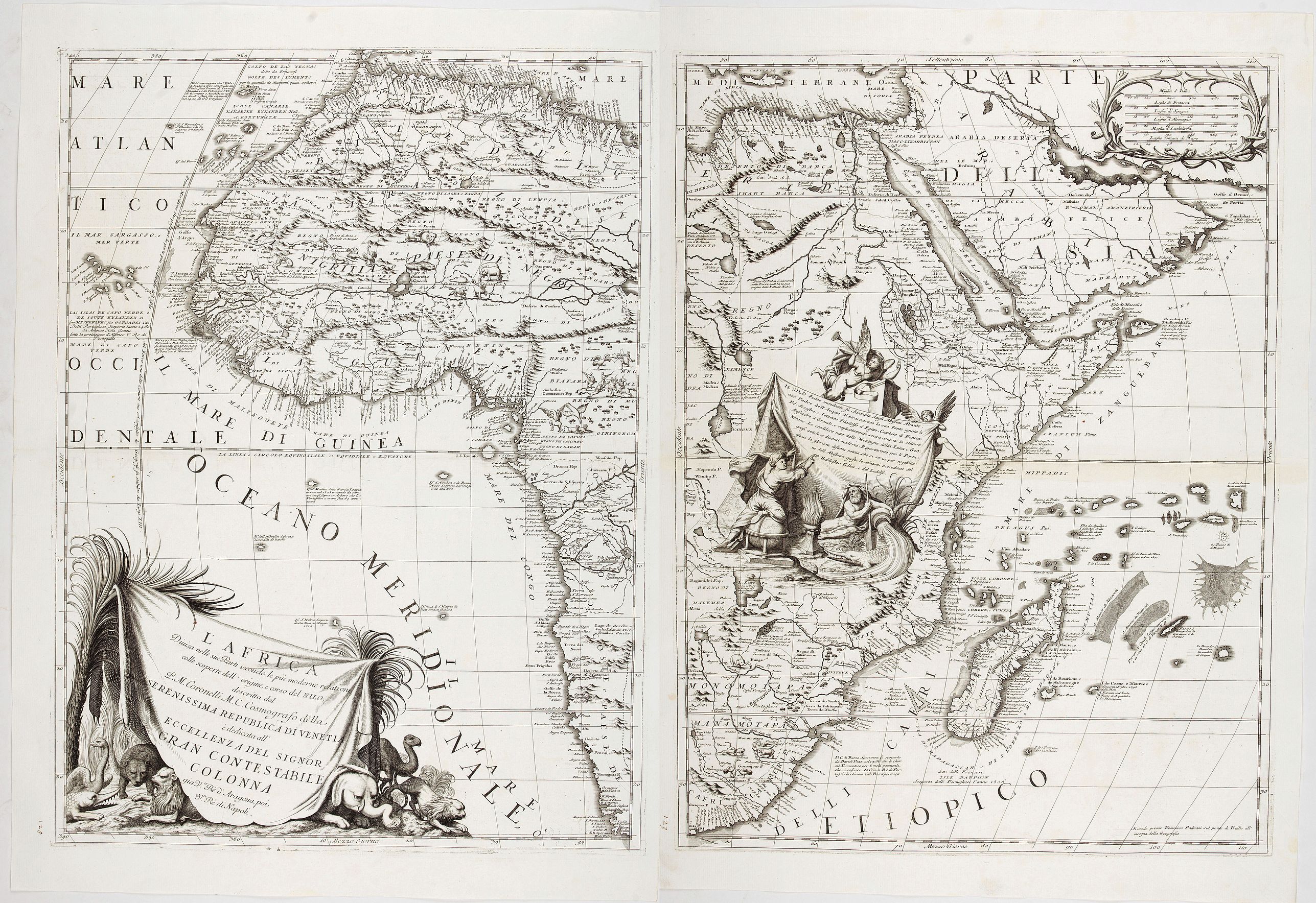 CORONELLI, V. M., L'Africa divisa nelle sue Parti secondo le pui moderne . . ., antique map, old maps