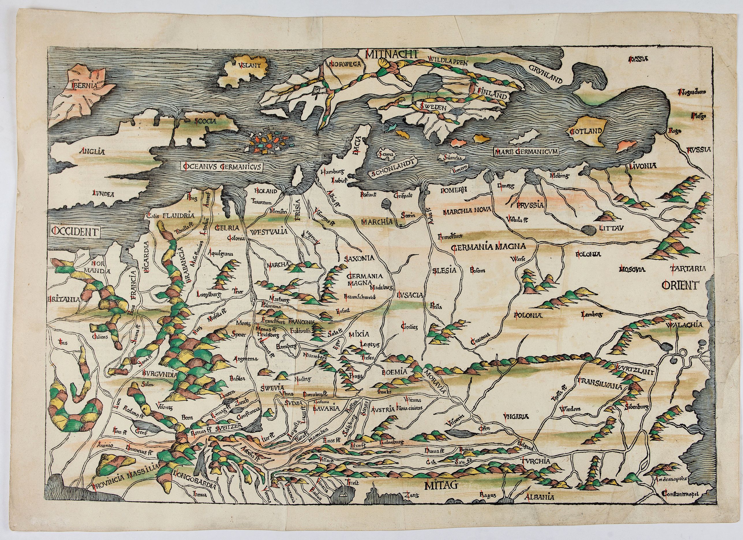 SCHEDEL, H., No title: Scandinavia/ Central Europe/ British Isles., antique map, old maps