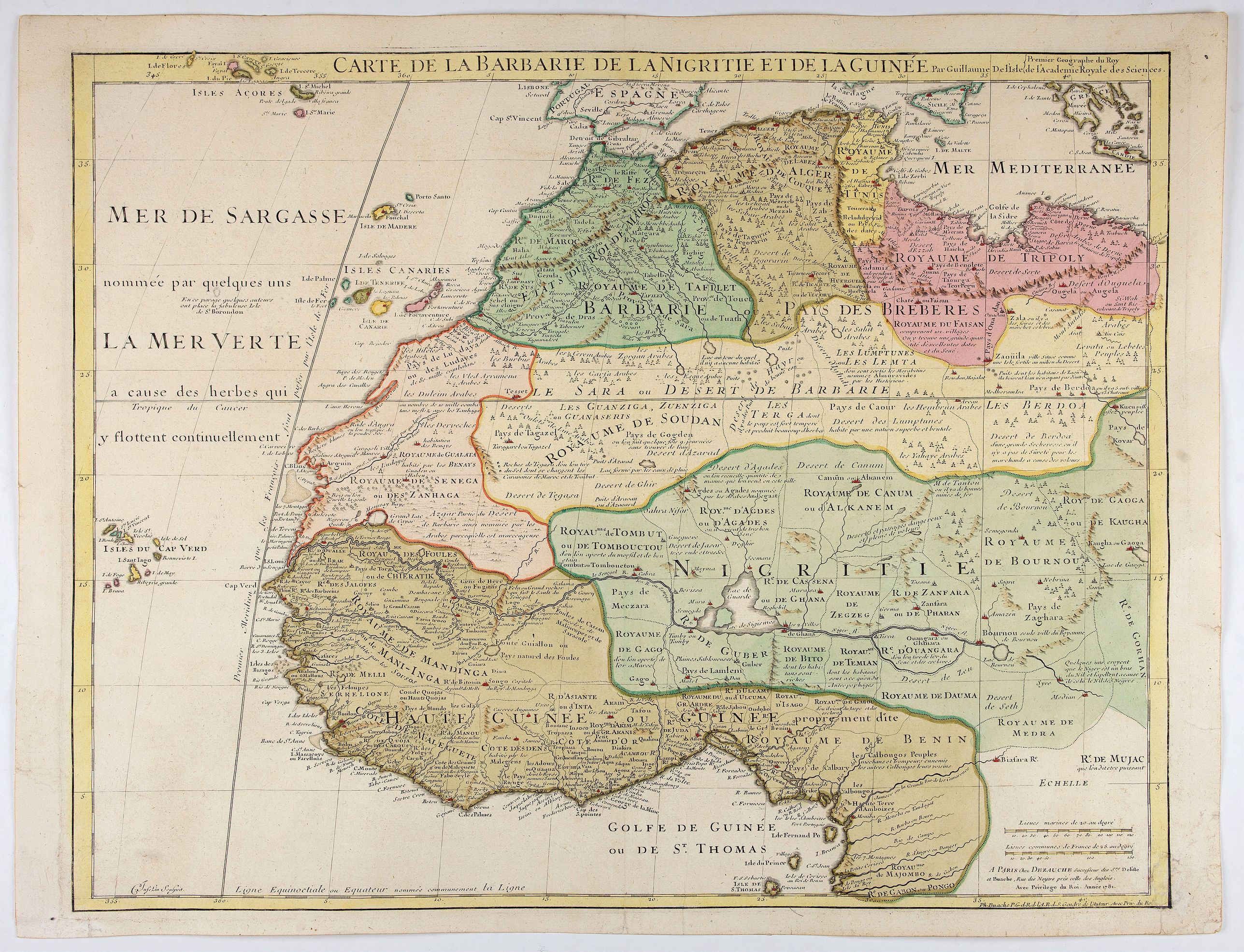 DE L'ISLE, G. / BUACHE, Ph., Carte de La Barbarie de La Nigritie et de la Guinée., antique map, old maps