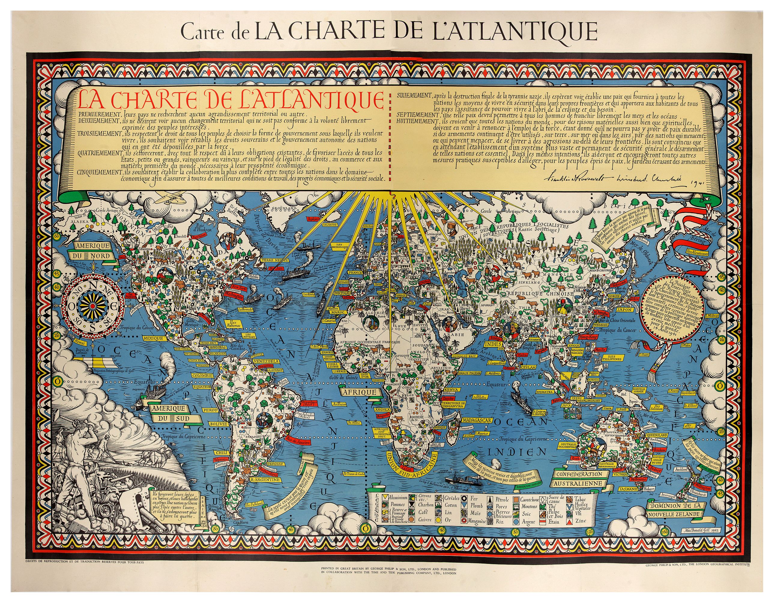 MACDONALD GILL, L., Carte de la Charte de L'Antique . . ., antique map, old maps
