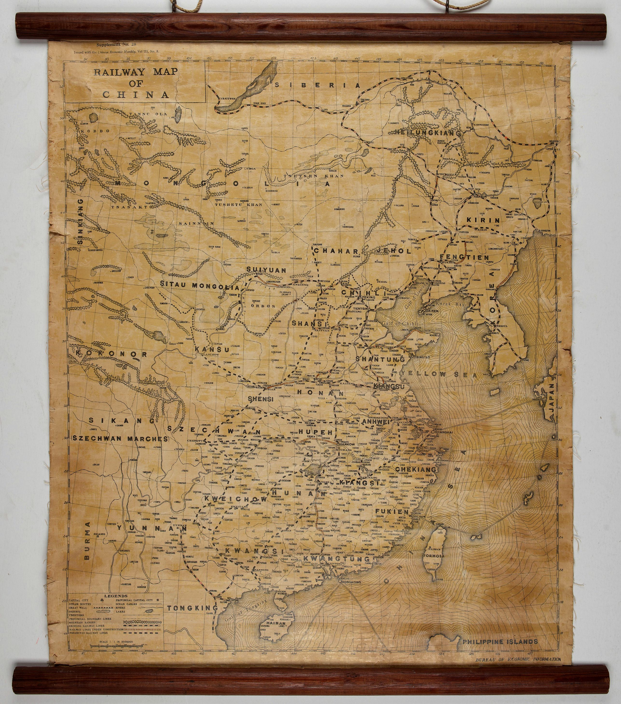 BUREAU OF ECONOMIC INFORMATION, Railway map of China., antique map, old maps