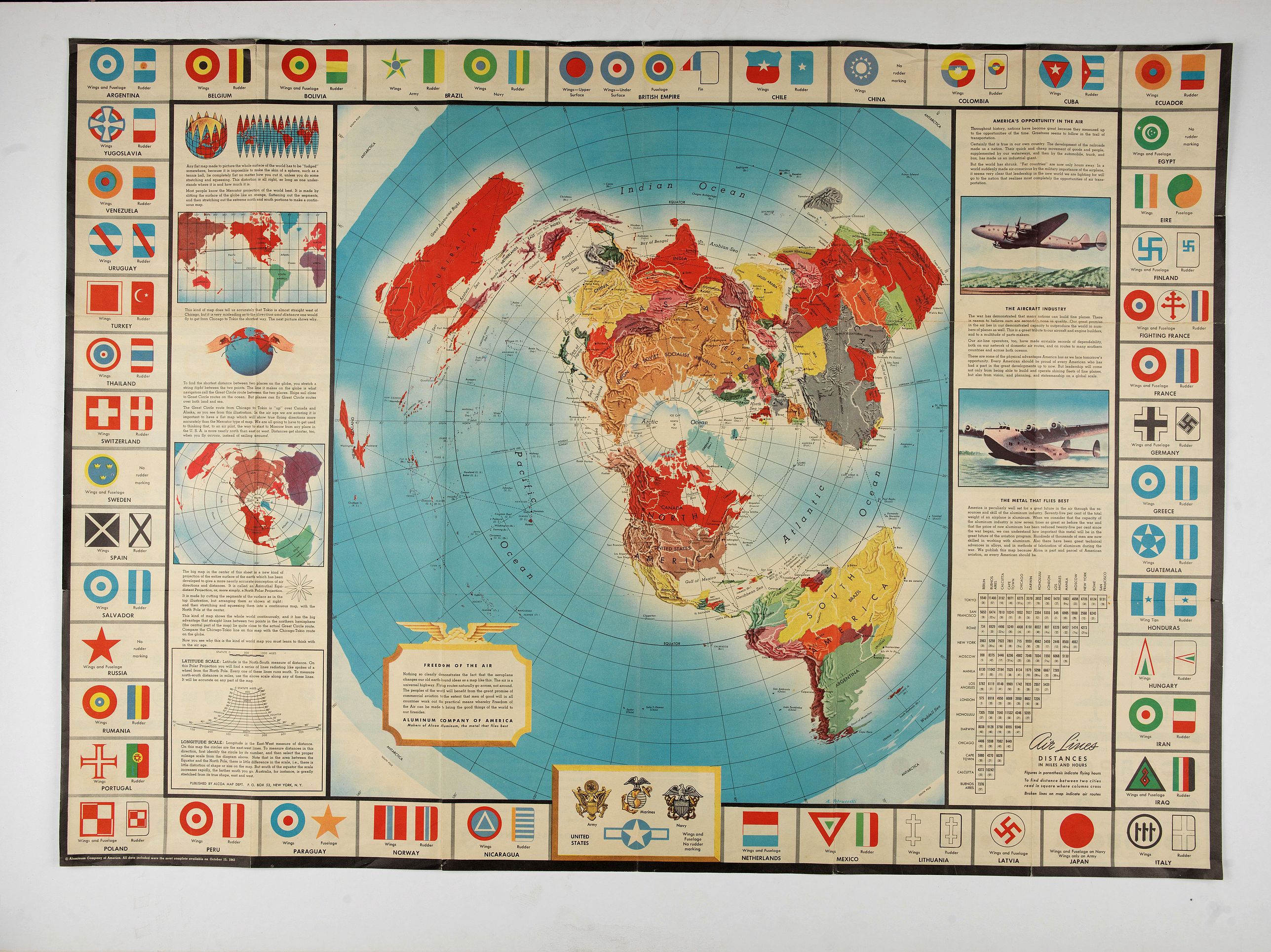 ALCOA ALUMINUM COMPANY., Freedom of the Air., antique map, old maps