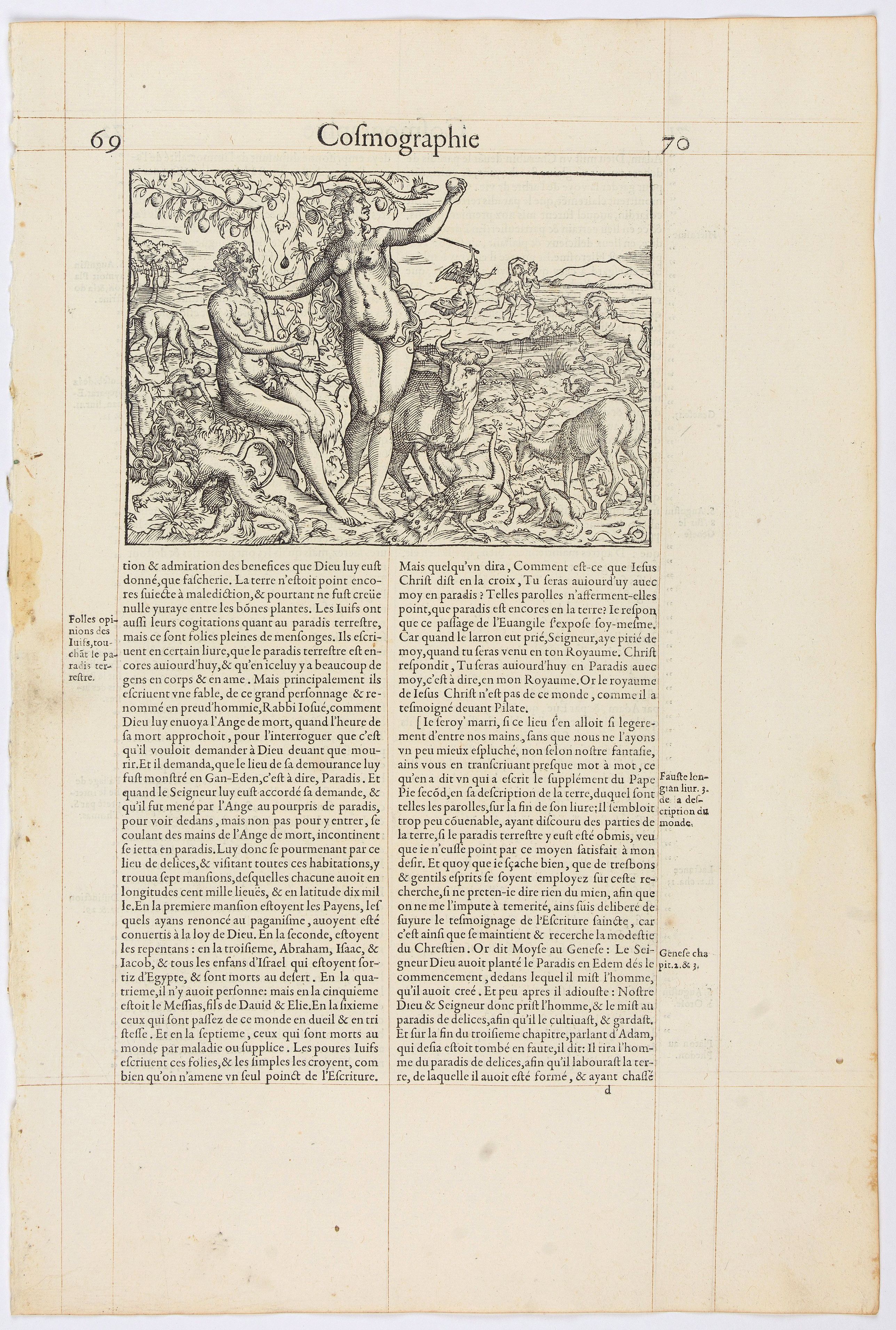 DE BELLE-FOREST, F., Page from La Cosmographie Universelle . . . (Page 70), antique map, old maps