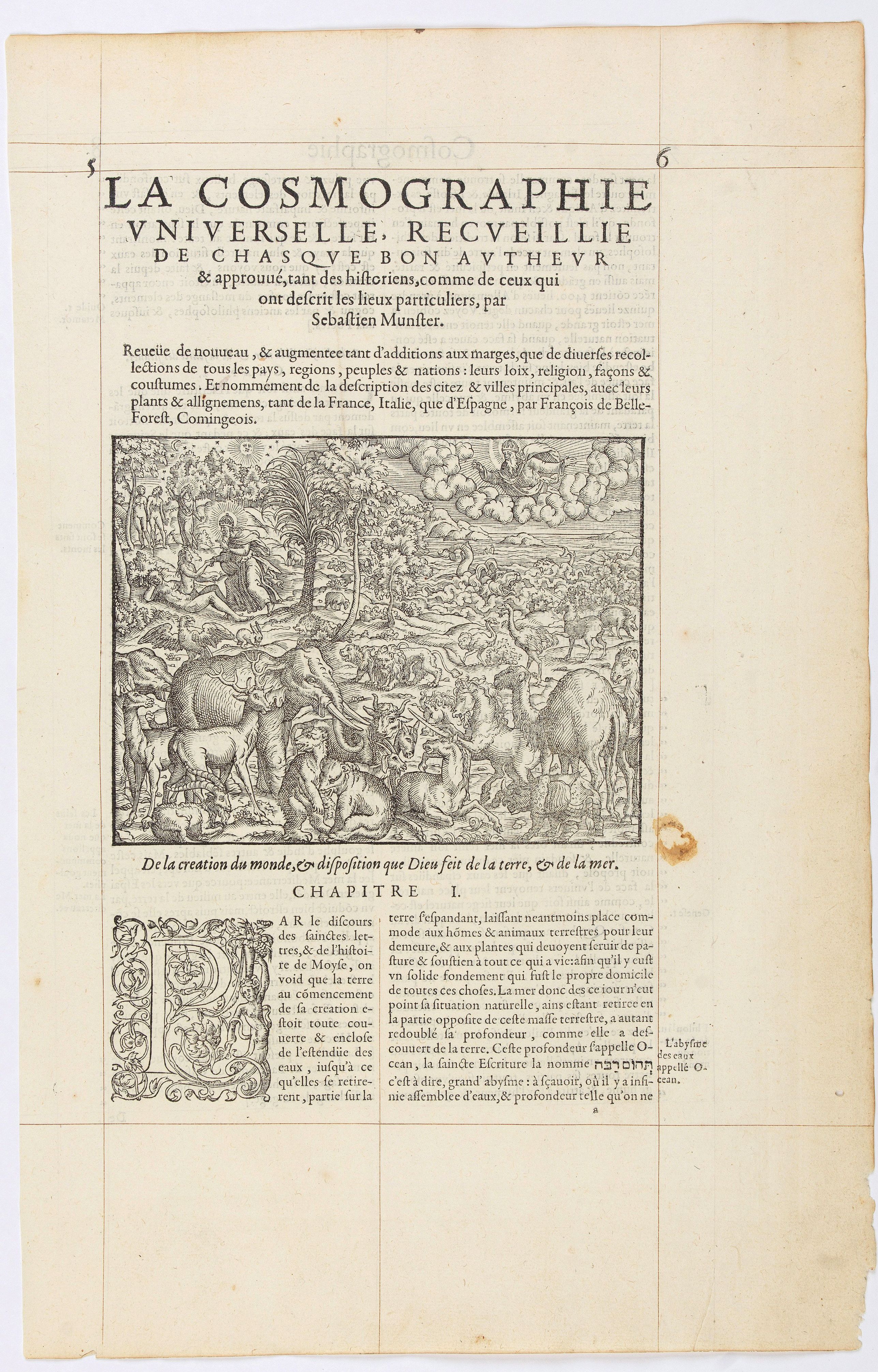 DE BELLE-FOREST, F., Page from La Cosmographie Universelle . . . (Page 6), antique map, old maps