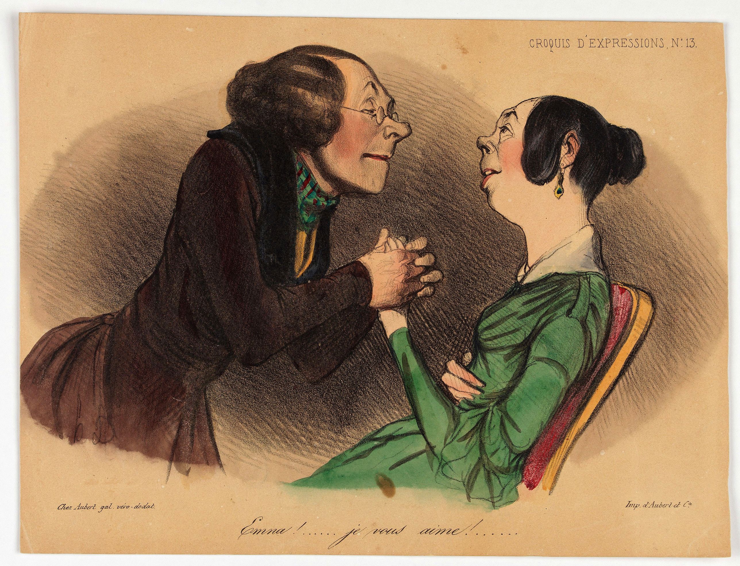 DAUMIER, H., Croquis d'expression. Emma! … je vous aime!... (Plate 13), antique map, old maps