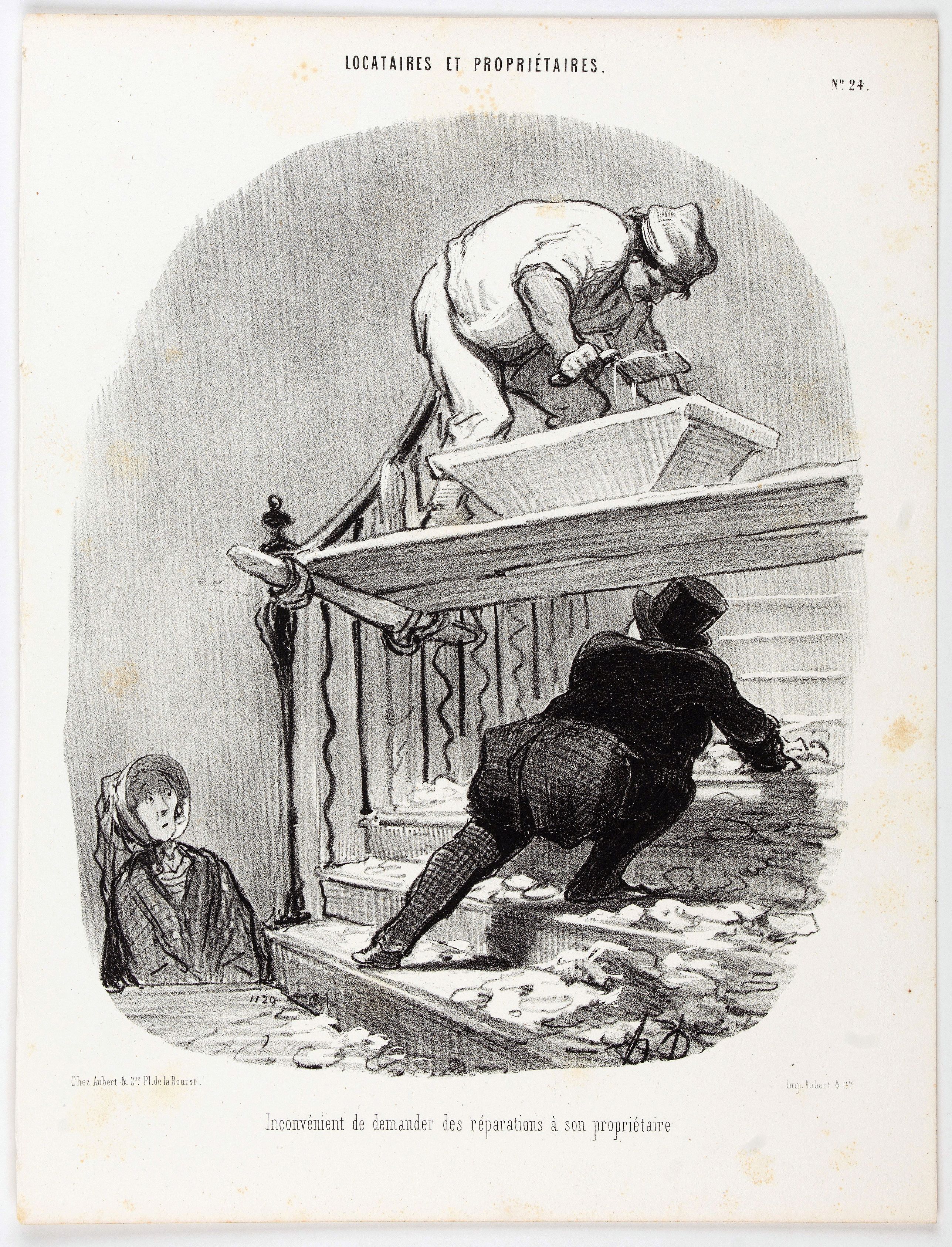 DAUMIER, H., Locataires et Propriétaires. Inconvénient de demander des réparations à son propriétaire. (Pl 24), antique map, old maps