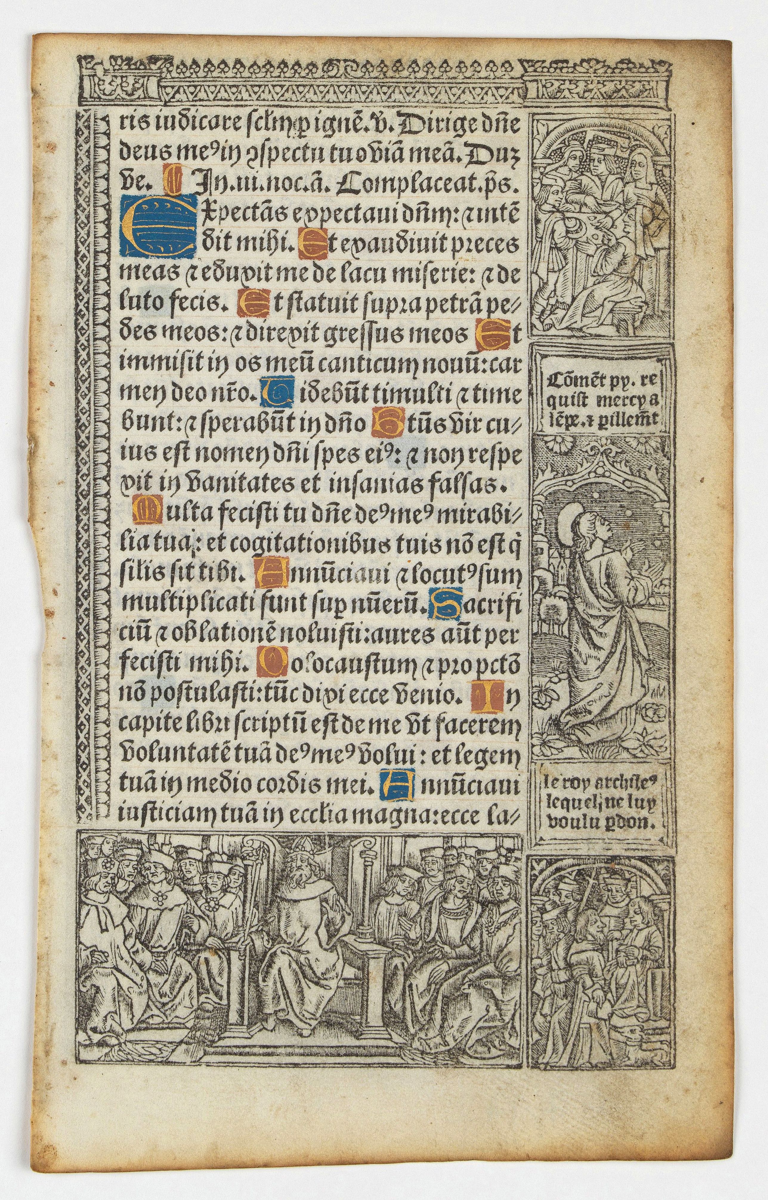 BOOK OF HOURS, Leaf on vellum from a printed Book of Hours., antique map, old maps