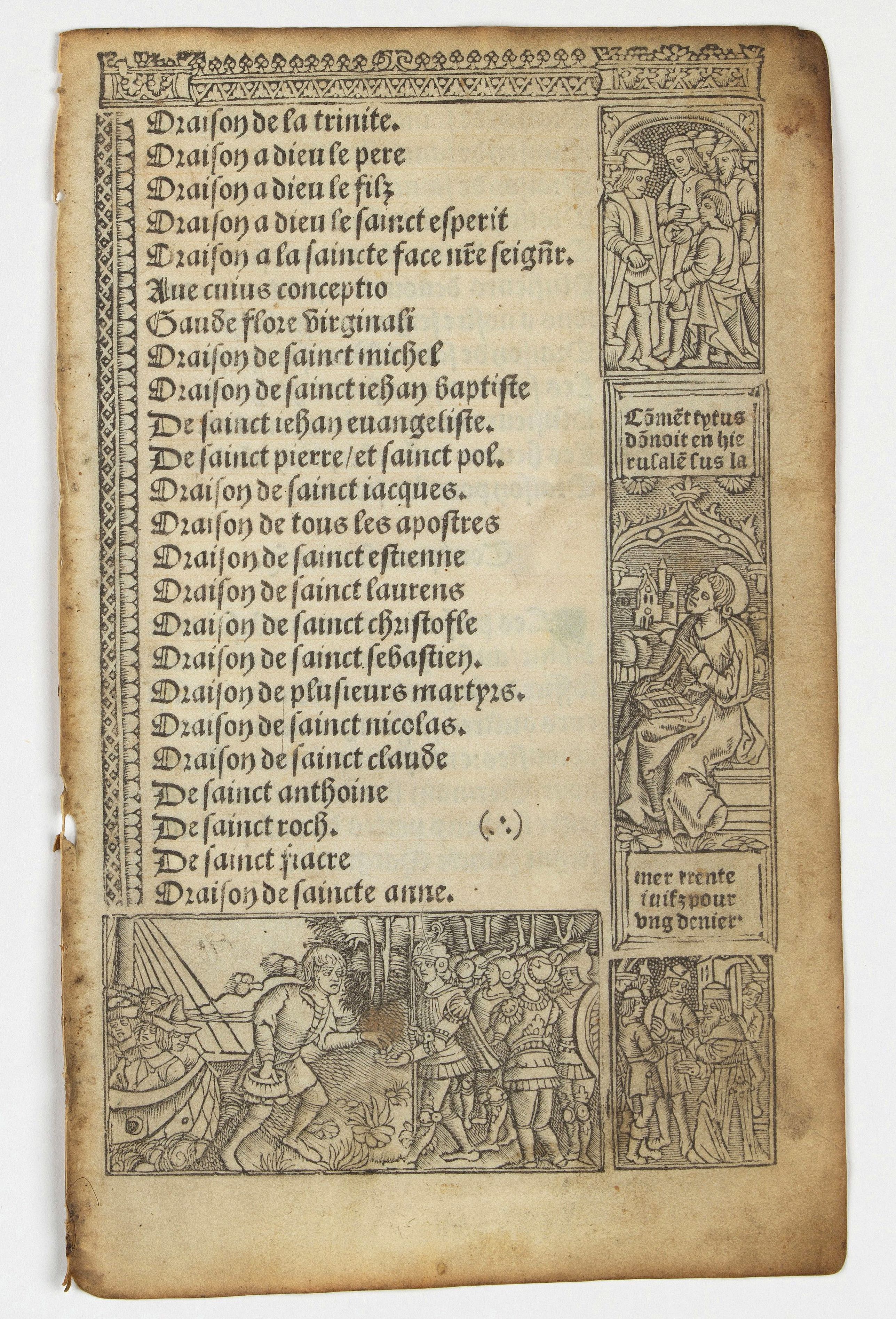 BOOK OF HOURS, Leaf on vellum from a printed Book of Hours., antique map, old maps
