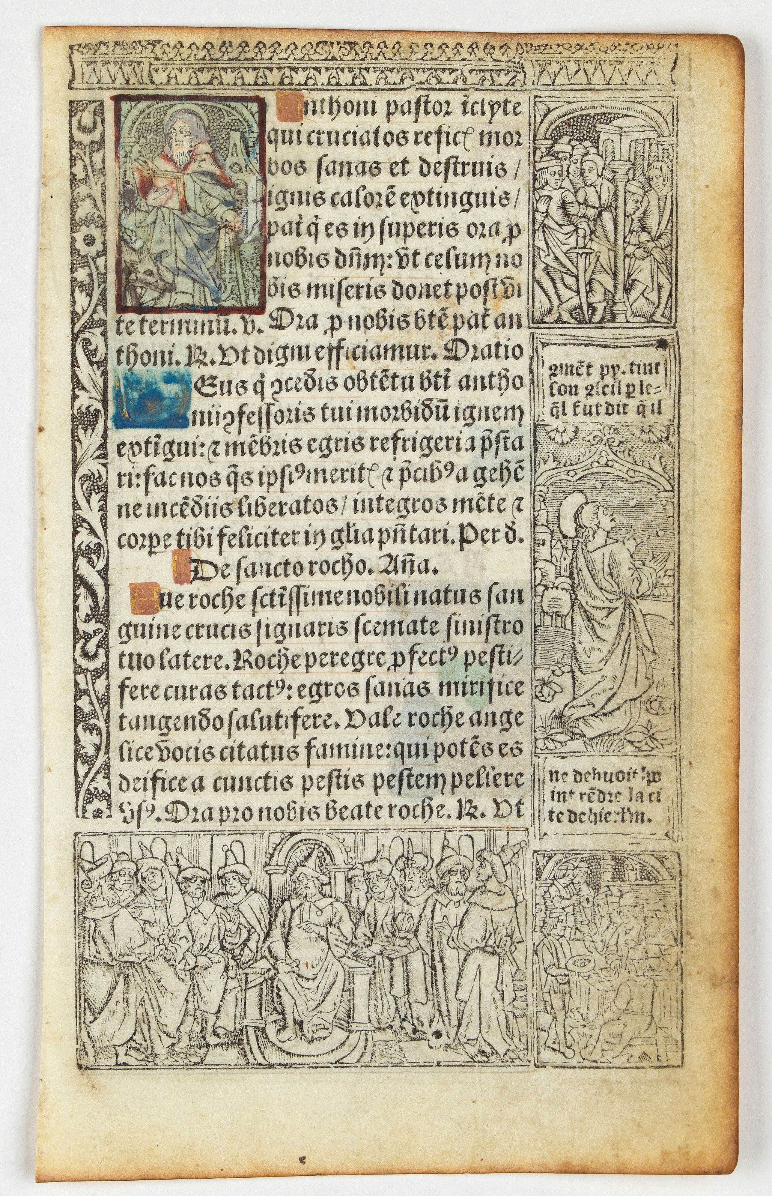 BOOK OF HOURS, Leaf on vellum from a printed Book of Hours., antique map, old maps