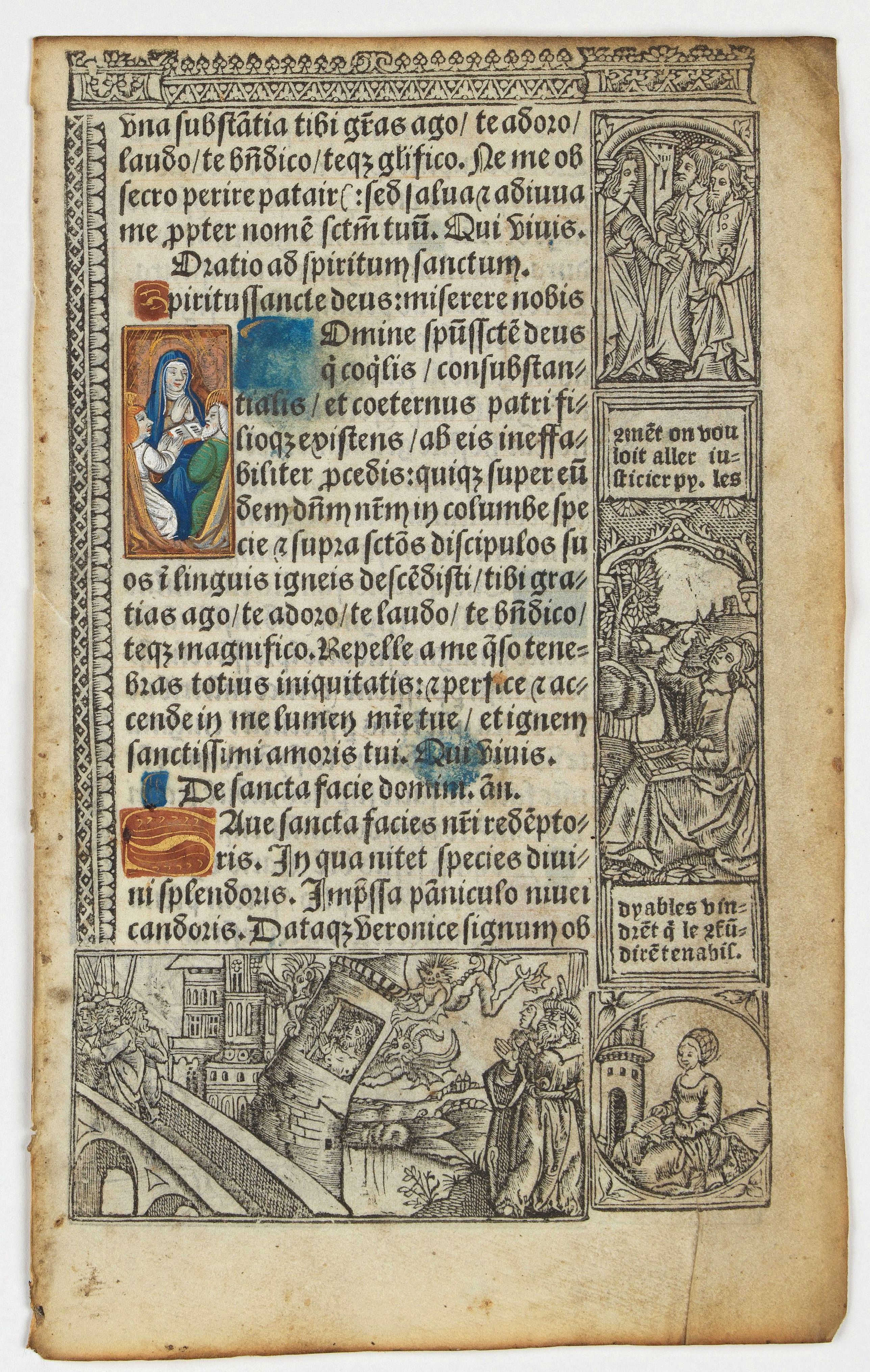 BOOK OF HOURS, Leaf on vellum from a printed Book of Hours., antique map, old maps