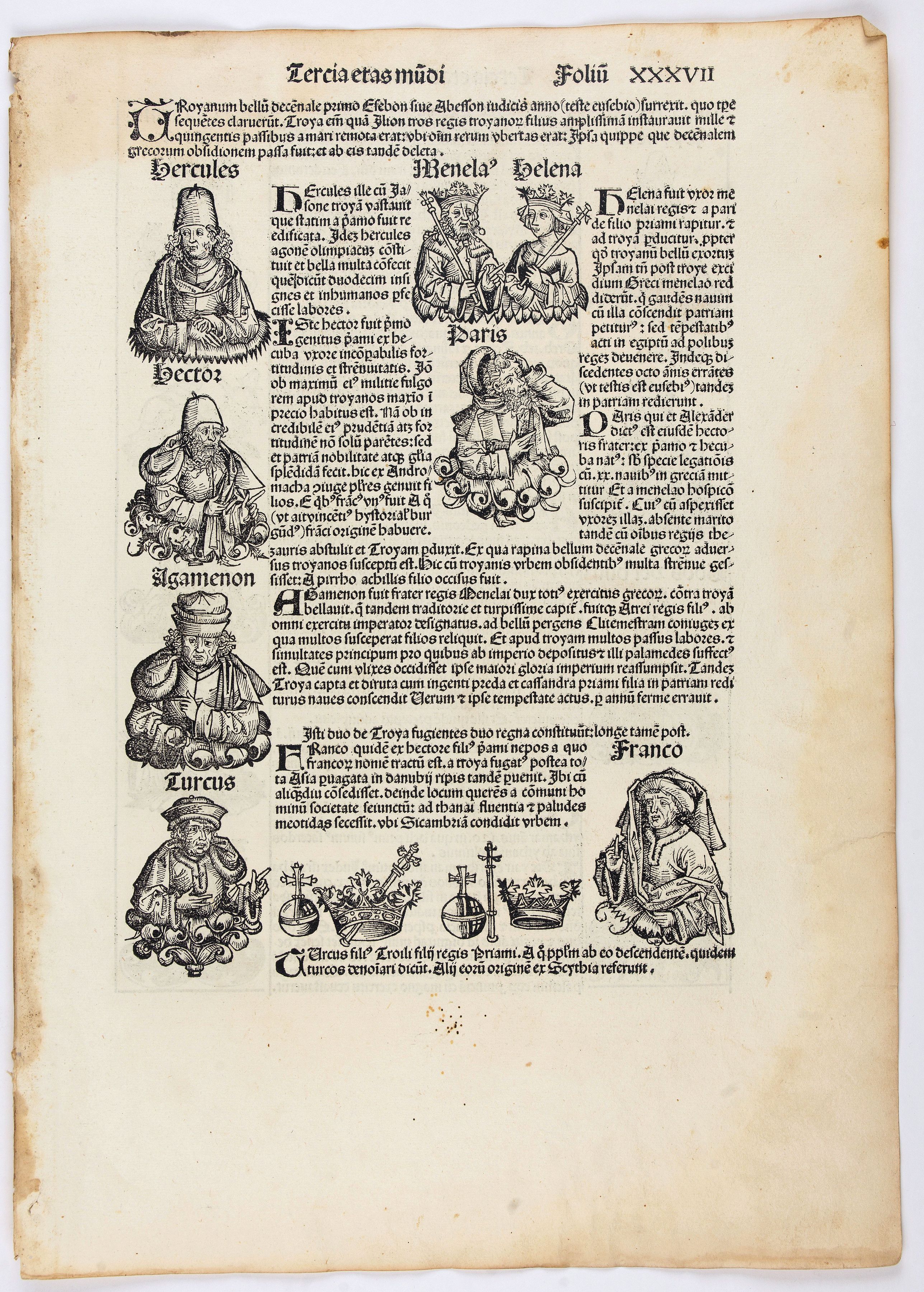 SCHEDEL, H., Tercia Etas Mundi. Folium. XXXVII, antique map, old maps
