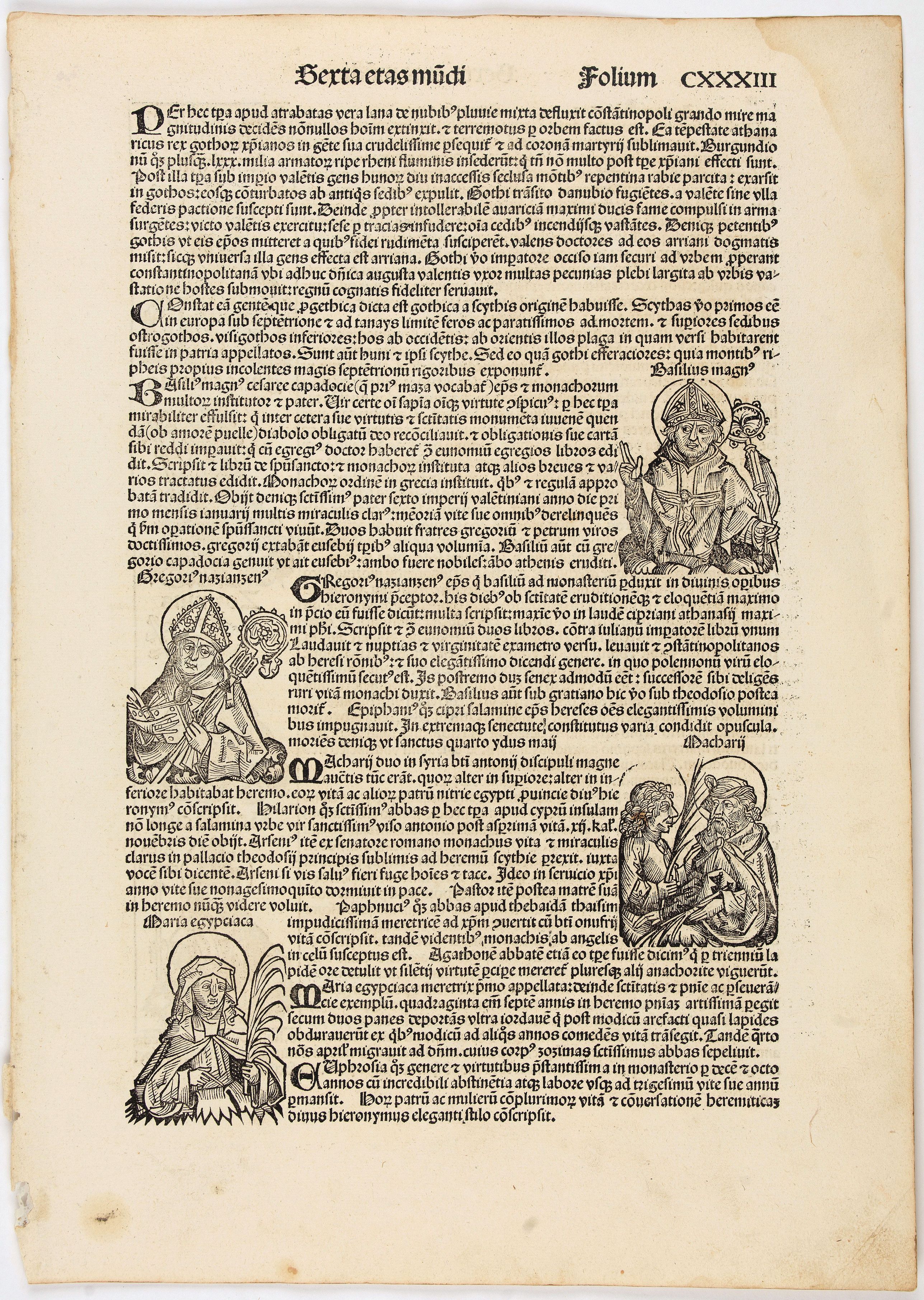 SCHEDEL, H., Sexta Etas Mundi. Folium. CXXXIII., antique map, old maps