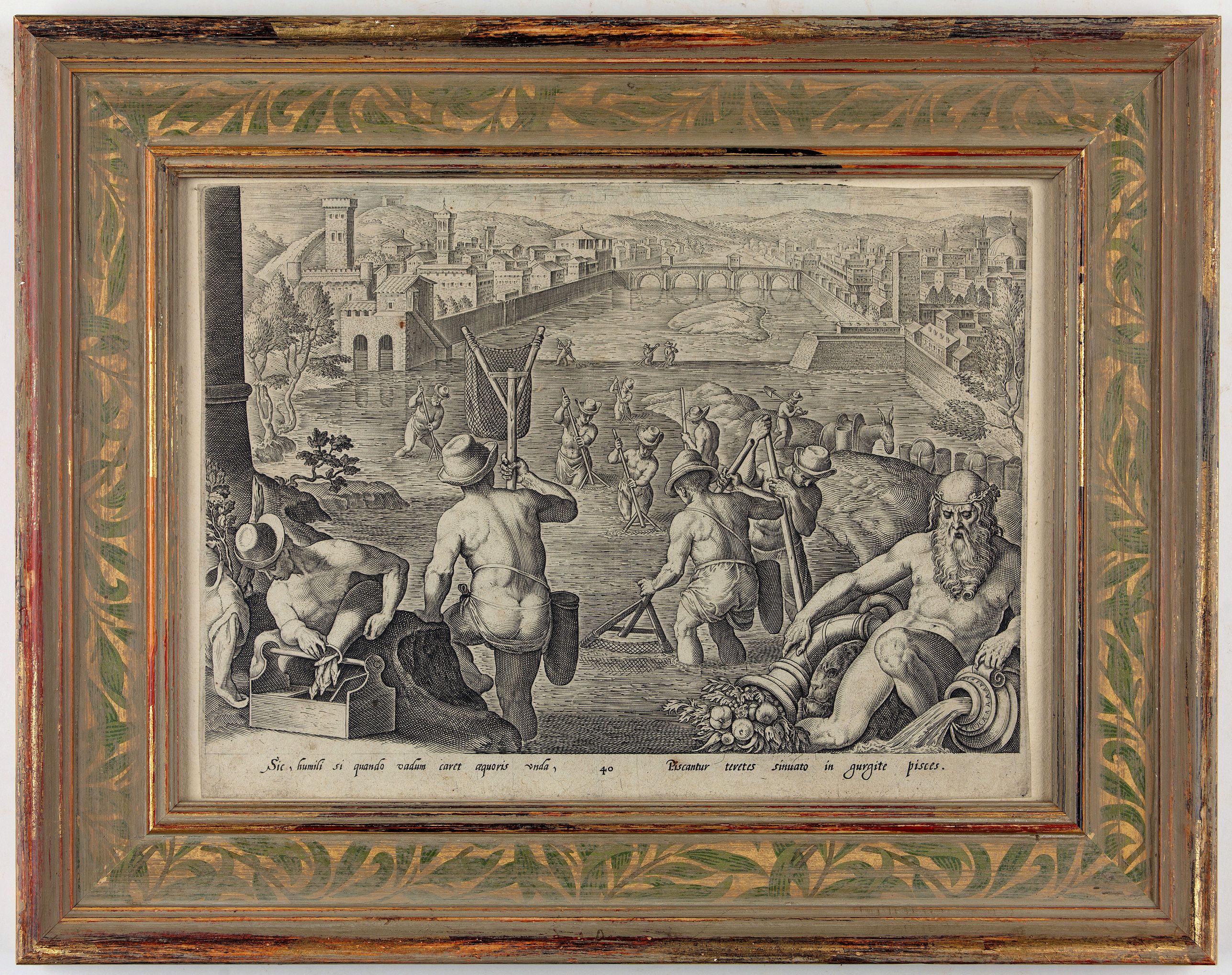 STRADANUS, Johannes / GALLE, Ph., Piscantur tevetes sinuato in gargite pices., antique map, old maps
