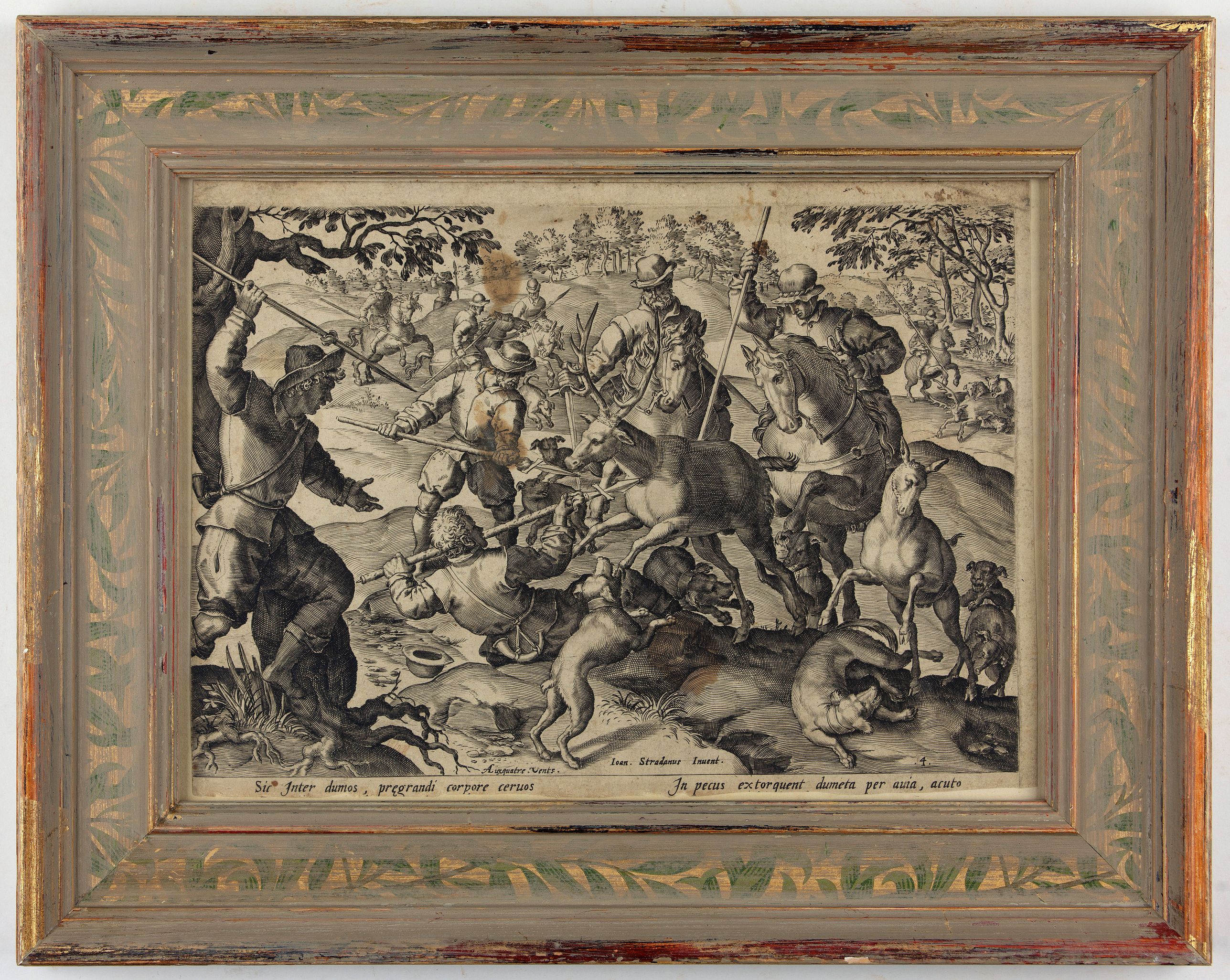 STRADANUS, Johannes / GALLE, Ph., Sic inter dumos, pregrandi corpore cerus. - In pecus extrorquent dumeta per auia, acuto., antique map, old maps