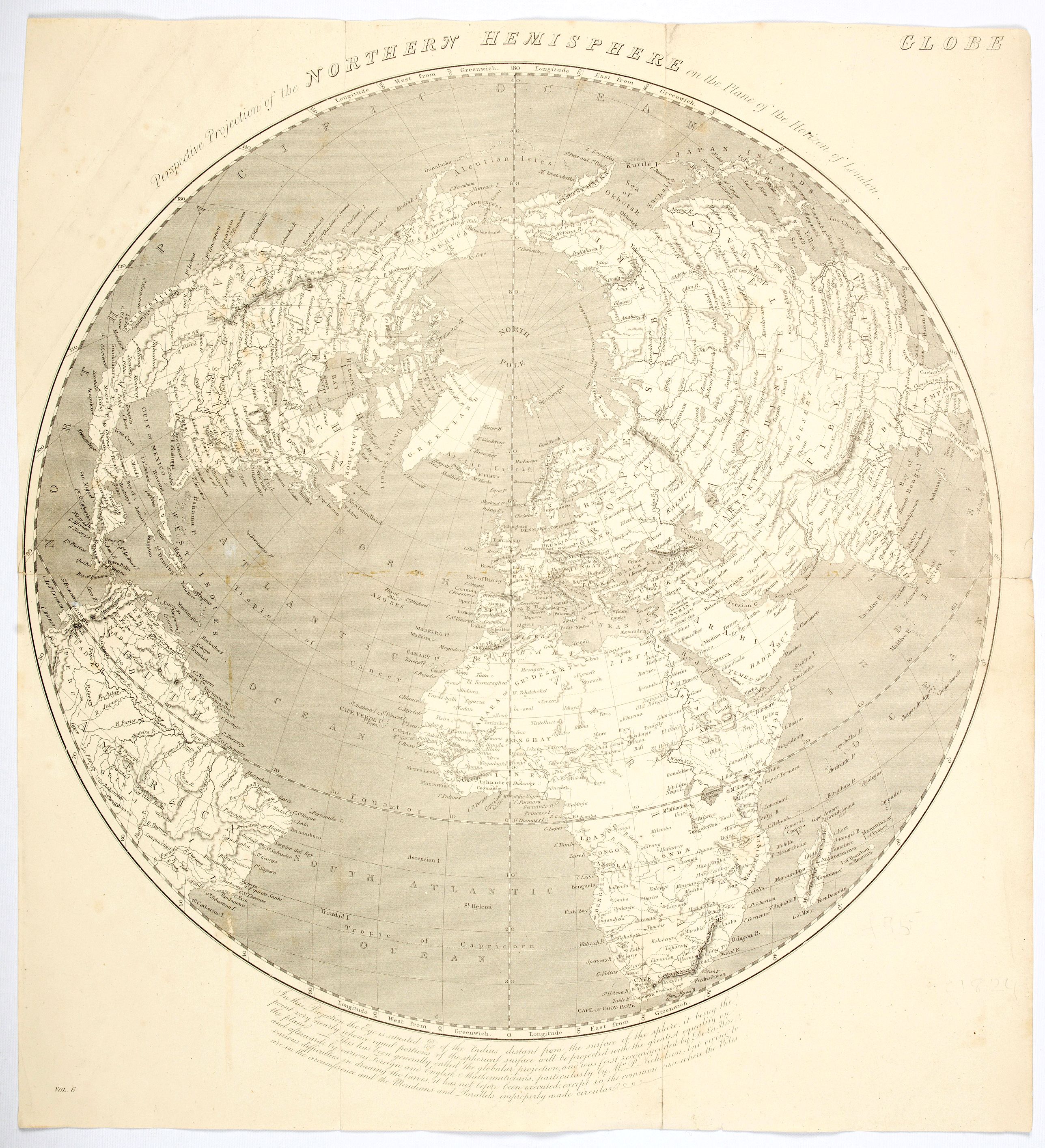 MAWMAN, J., Perspective Projection of the Northern Hemisphere on the plane of the Horizon of London., antique map, old maps