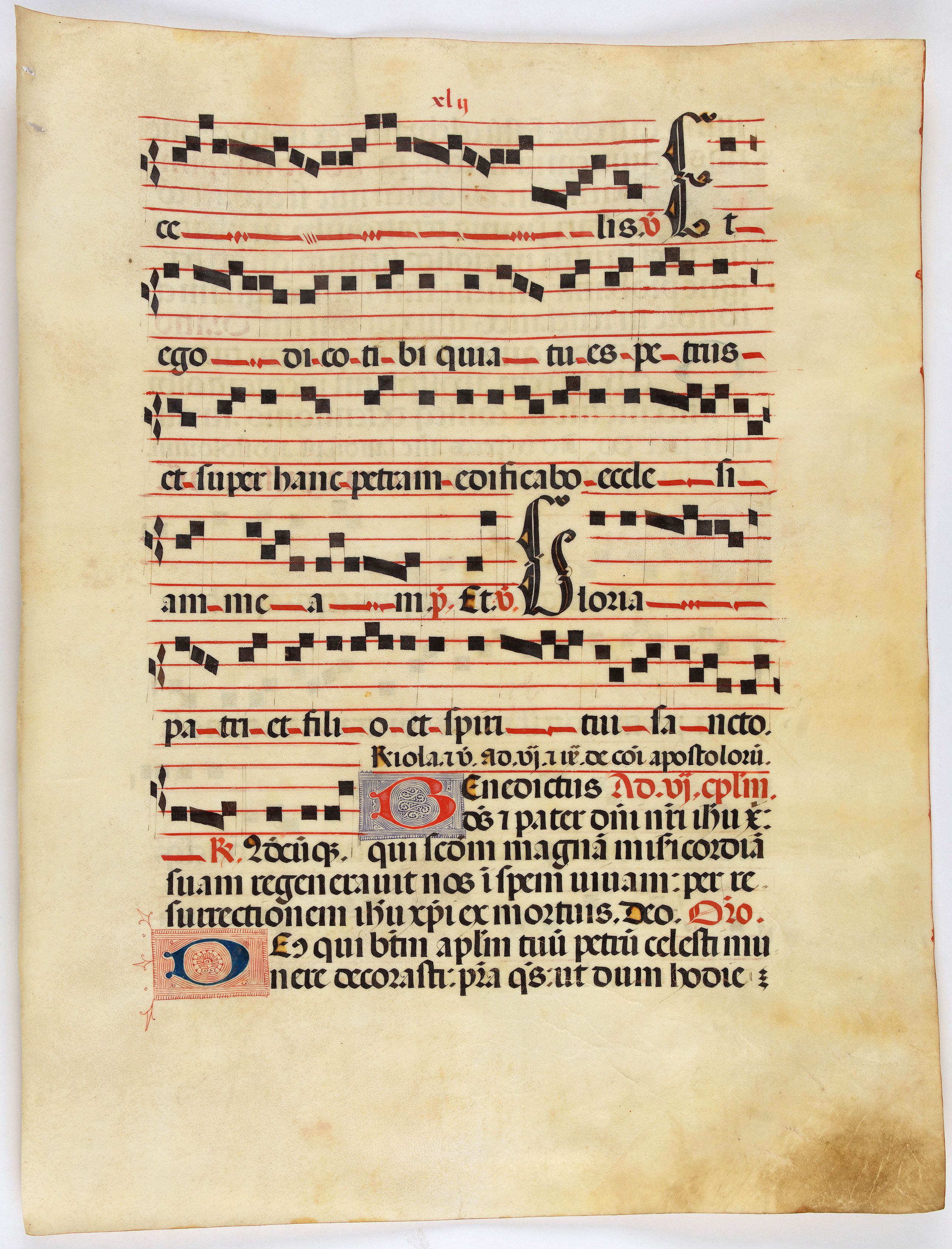 ANTIPHONARIUM., Leaf on vellum from a antiphonary., antique map, old maps
