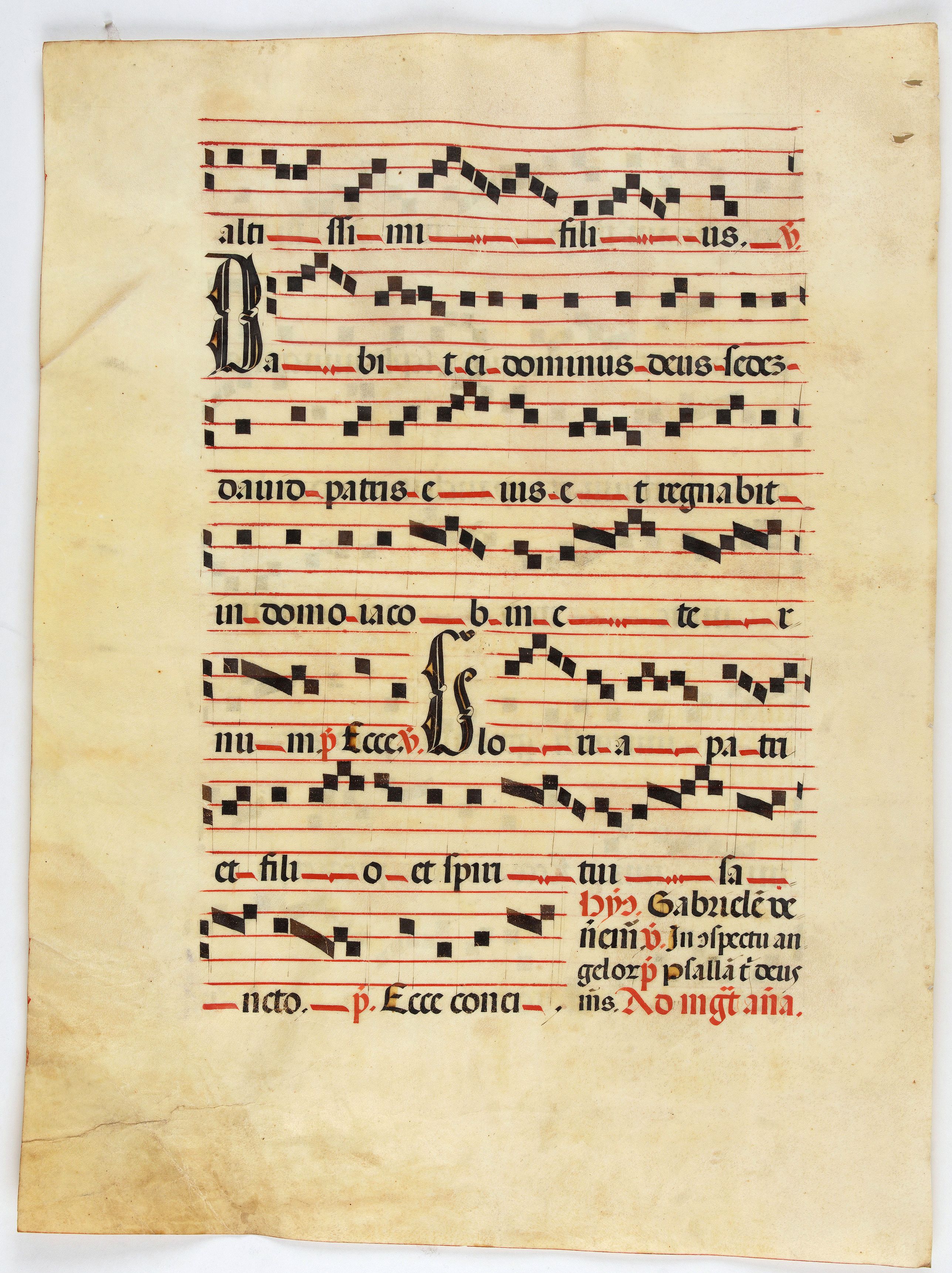 ANTIPHONARIUM., Leaf on vellum from a antiphonary., antique map, old maps