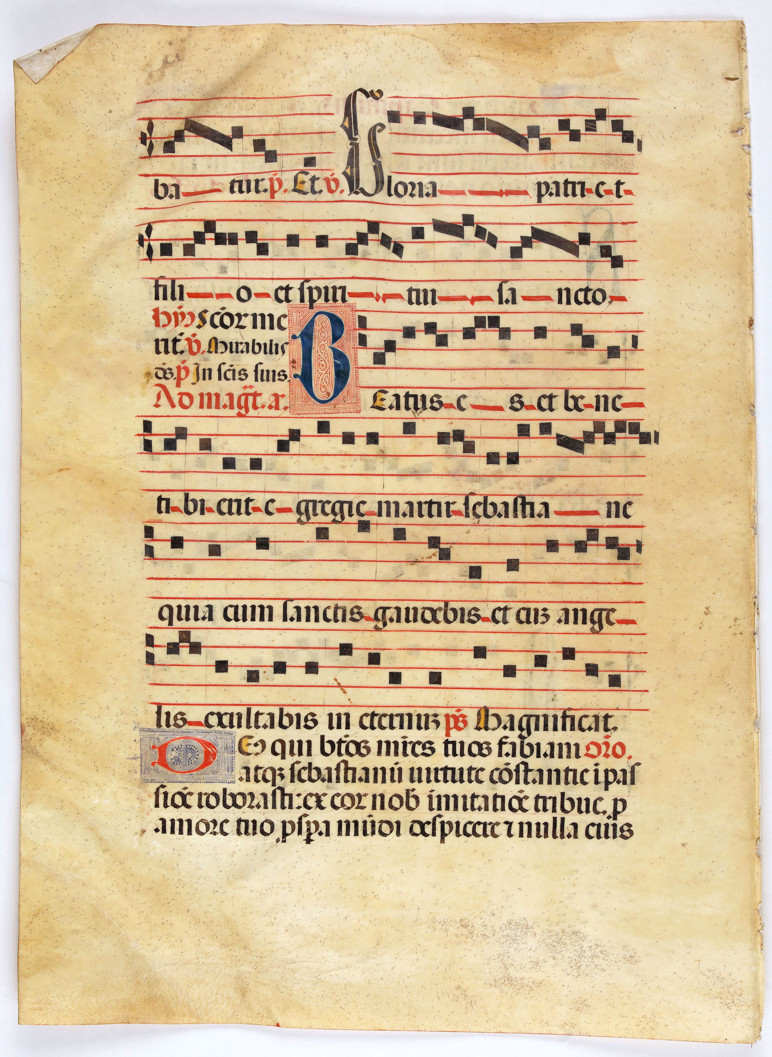 ANTIPHONARIUM., Leaf on vellum from a antiphonary., antique map, old maps