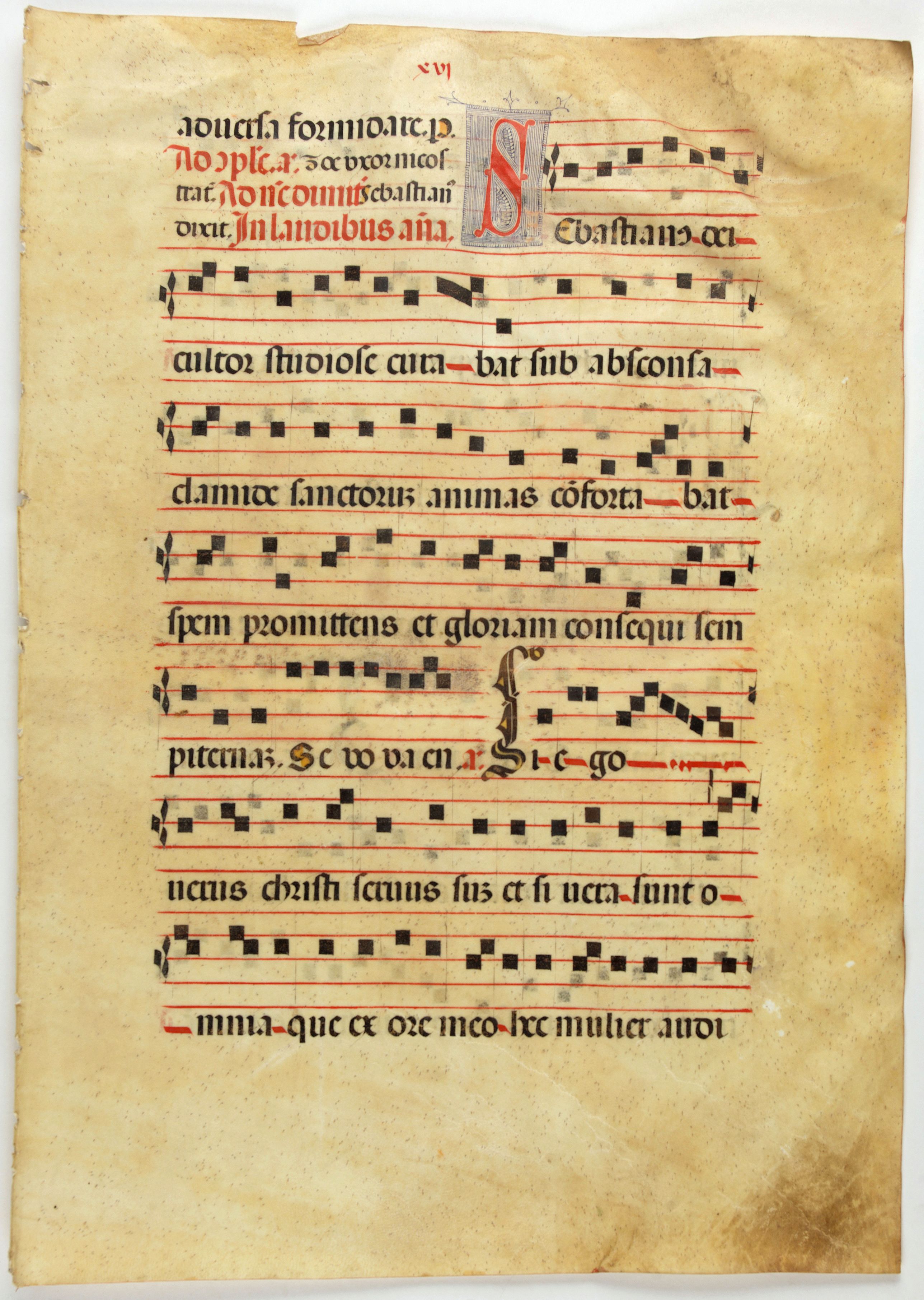 ANTIPHONARIUM., Leaf on vellum from a antiphonary., antique map, old maps
