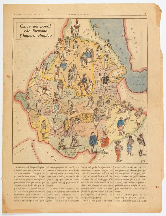 LA TRIBUNA ILLUSTRATA., Carta dei popoli che formano l'Impero etiopico. (Map of the peoples forming the Ethiopian empire)., antique map, old maps