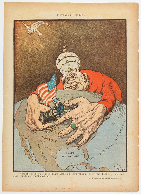 L'ASINO (The Donkey)., Il Papato in America., antique map, old maps
