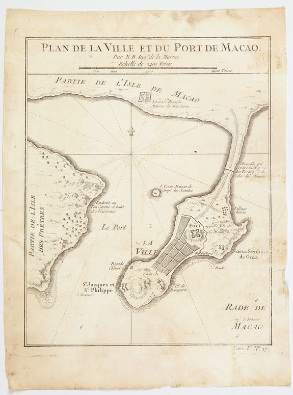 BELLIN, J.N., Plan de la ville et du port de Macao., antique map, old maps