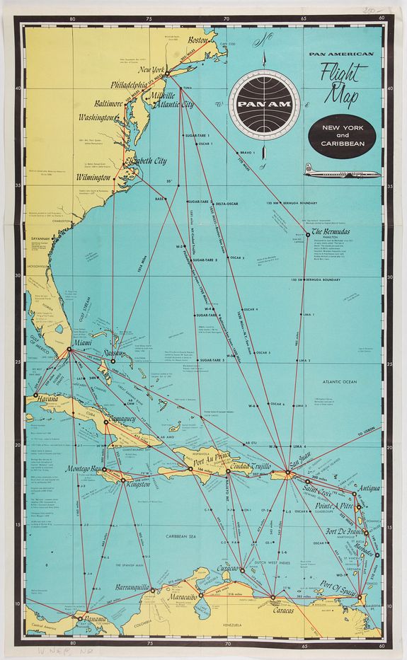 PAN AMERICAN, Pan American Airways New York - Caribbean., antique map, old maps