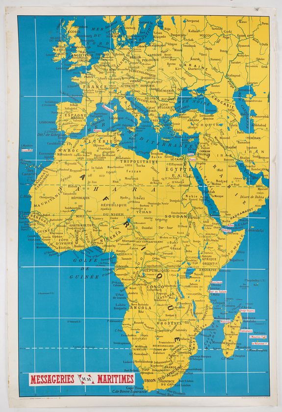 MESSAGERIES MARITIMES, Les Messageries Maritimes font le tour du monde., antique map, old maps