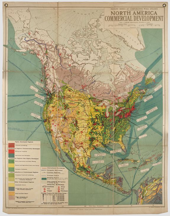 PHILIPS & SON, G., North America commercial development . . ., antique map, old maps