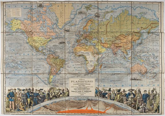 DOSSERAY, J. / CASENTINI, P., Nuovo planiferio indicando le divioni fisiche e politiche della terra correnti caldi . . ., antique map, old maps