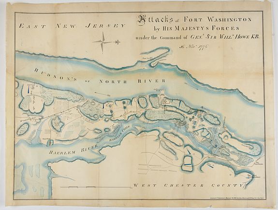 VALENTINE'S MANUAL., Attacks of Fort Washington by His Majestys Forces under the command of General Sir William Howe K. B. 16th November 1776., antique map, old maps