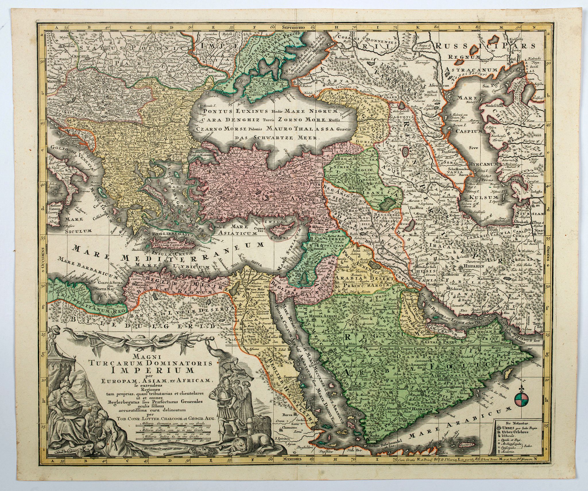 LOTTER, T.C.., Magni Turcarum Dominatoris Imperium per Europam, Asiam, et Africam. . ., antique map, old maps