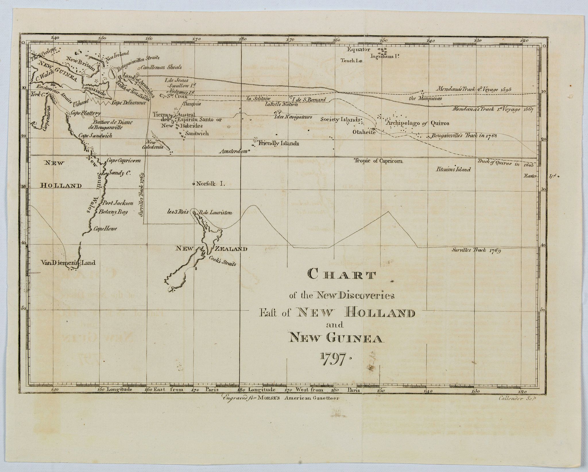MORSE, Jedidiah., Chart of the New Discoveries East of New Holland and New Guinea, 1797., antique map, old maps