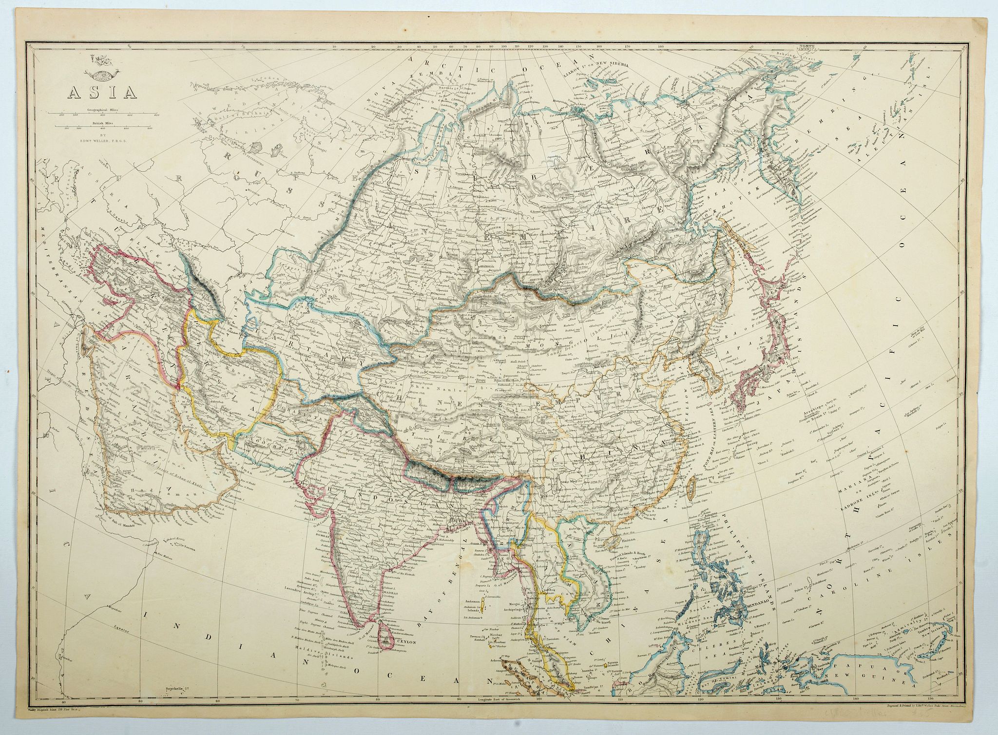 WELLER, E., Asia., antique map, old maps