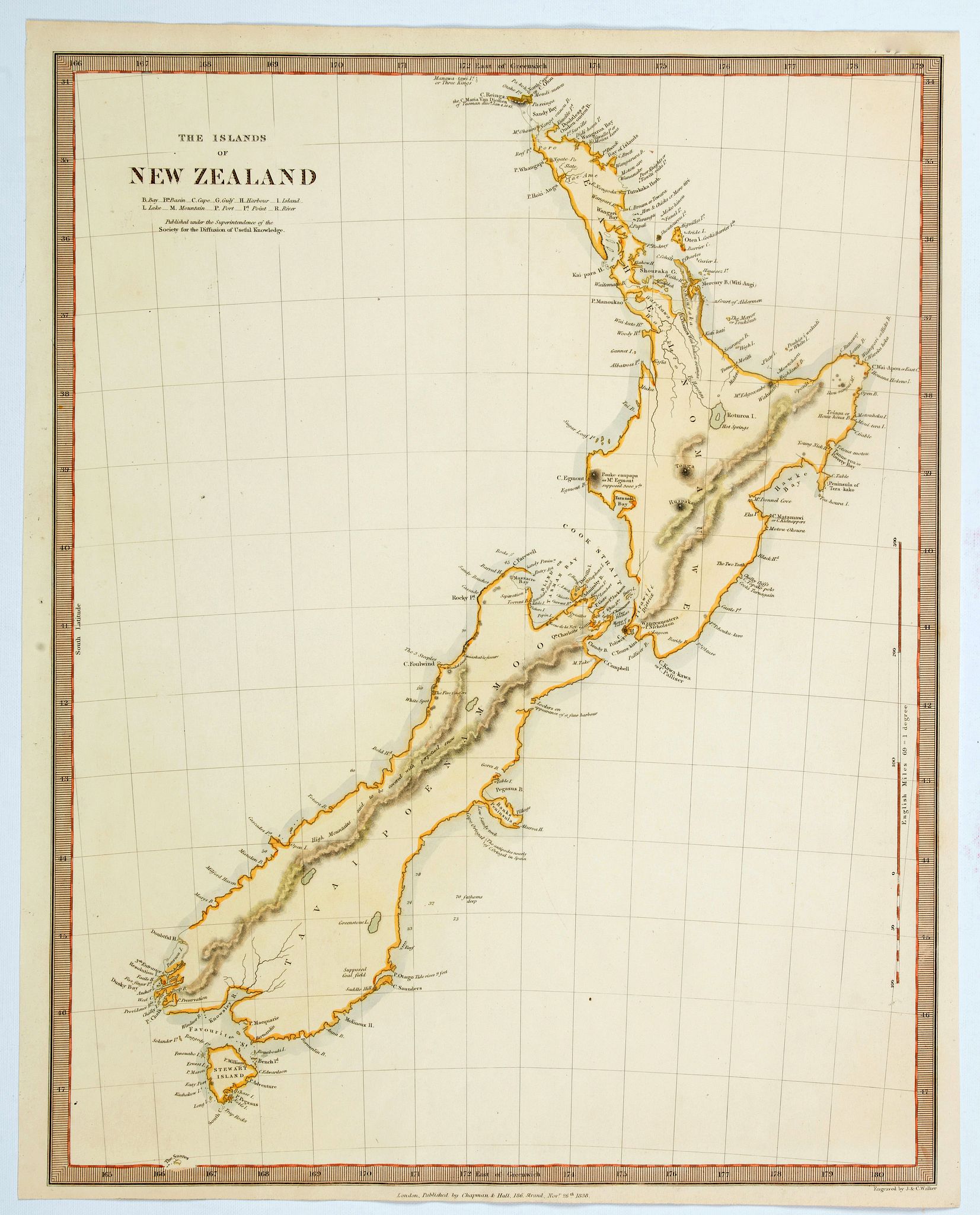 SOCIETY FOR THE DIFFUSION OF USEFUL KNOWLEDGE., The Islands of New Zealand., antique map, old maps