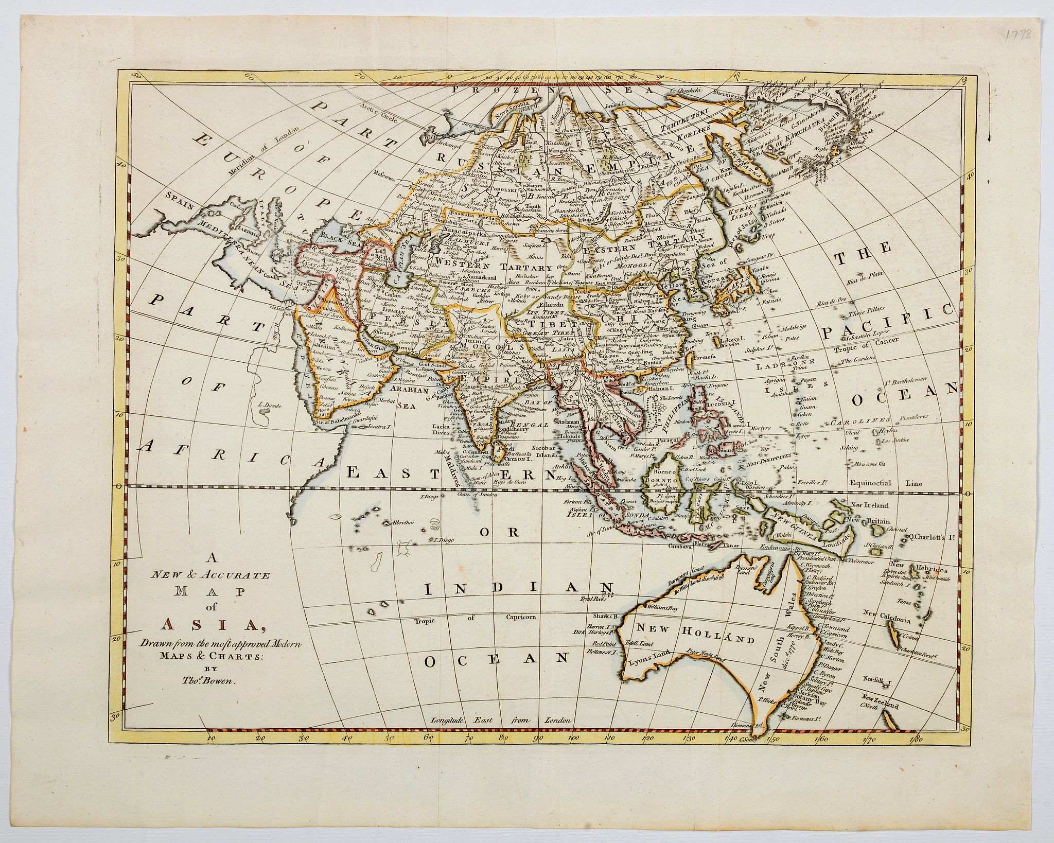 BOWEN, Thomas., A new & accurate map of Asia, drawn from the most approved Modern Maps & Charts., antique map, old maps